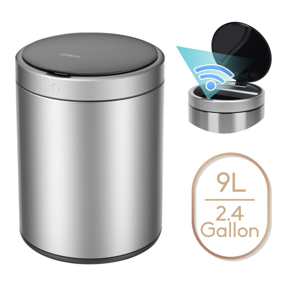 Kitchen Trash Can with Lid for Office Bedroom Bathroom Step Trash Bin Fingerprint-Proof Brushed Stainless Steel Trash Can 10 Gallon/ 40L