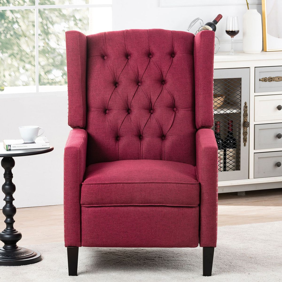 JASMODER Wine Red Upholstered Tufted Recliner with Lift Assistance at ...