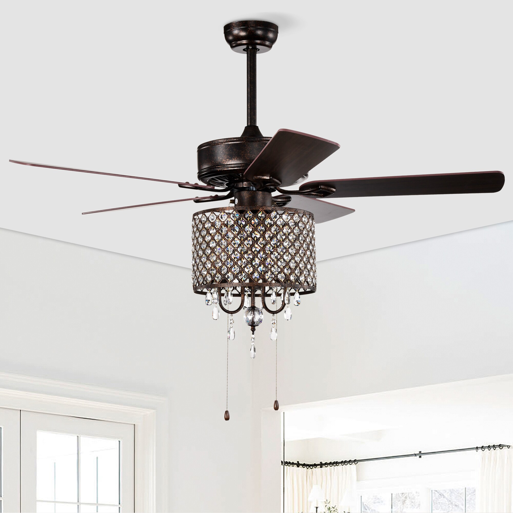 BABOOM BOM-592P181-OR 52-in Integrated LED Bronze with Rustic Brown Blades Ceiling Fan Light Kit Compatible - Remote Included ( 5 -Blade )