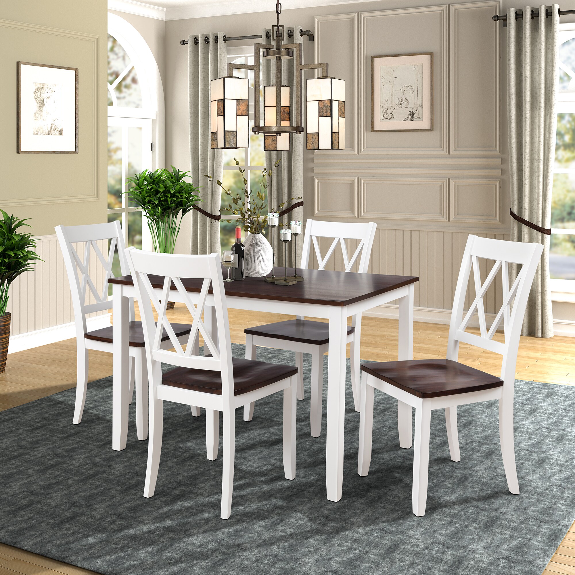 Mondawe MD-TP34AAA Espresso+White Contemporary/Modern Dining Room Set with Rectangular Table ( Seats 4 )