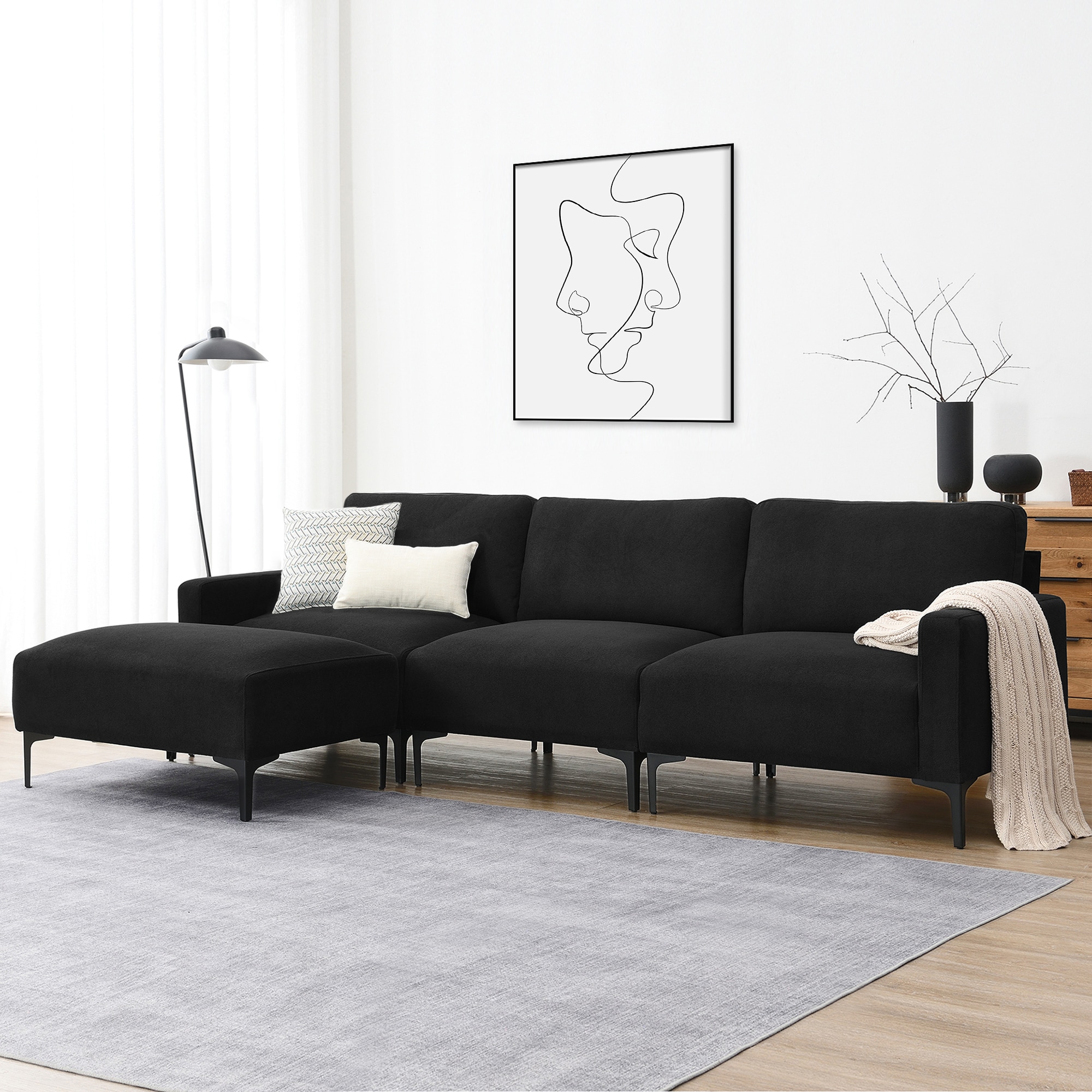 ModernLuxe L-GS009001AAB 103.5-in W Modern Black Velvet Sectional
