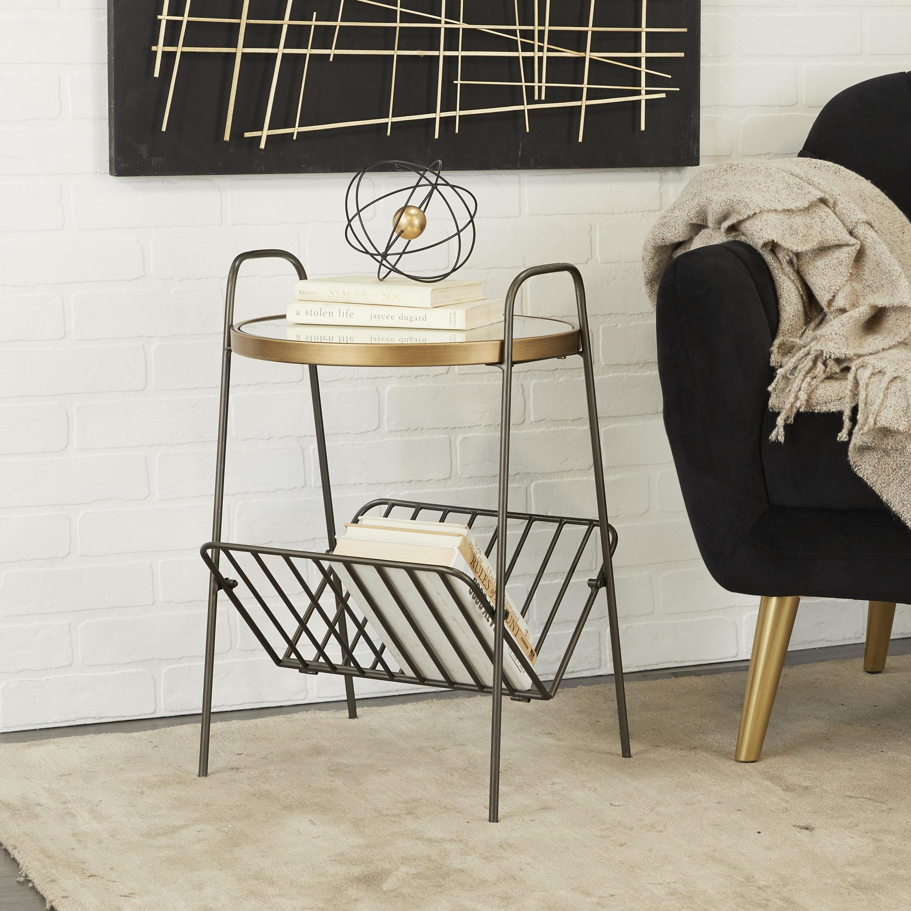 Grayson Lane 93407 17-in W x 24-in H Gold 1 Shelf with Mirrored Glass Top Glass Round Modern End Table