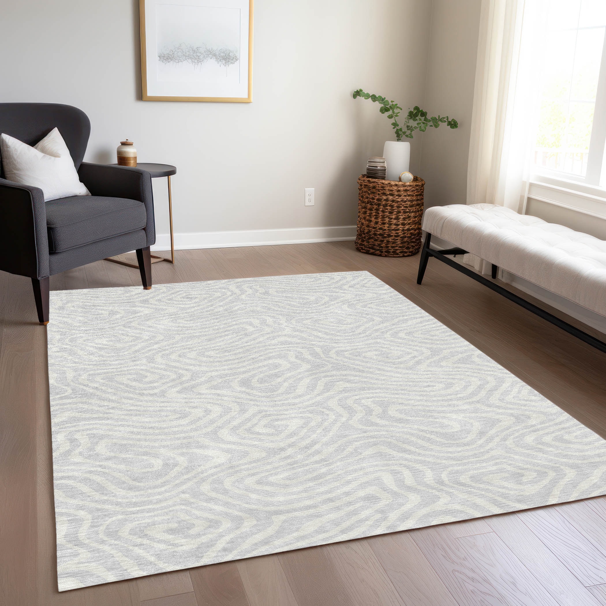 Addison Rugs ACN1020SV3X5 Chantille ACN1020SV 3 x 5 (ft) Polyester Silver Rectangular Indoor/Outdoor Geometric Machine washable Area rug