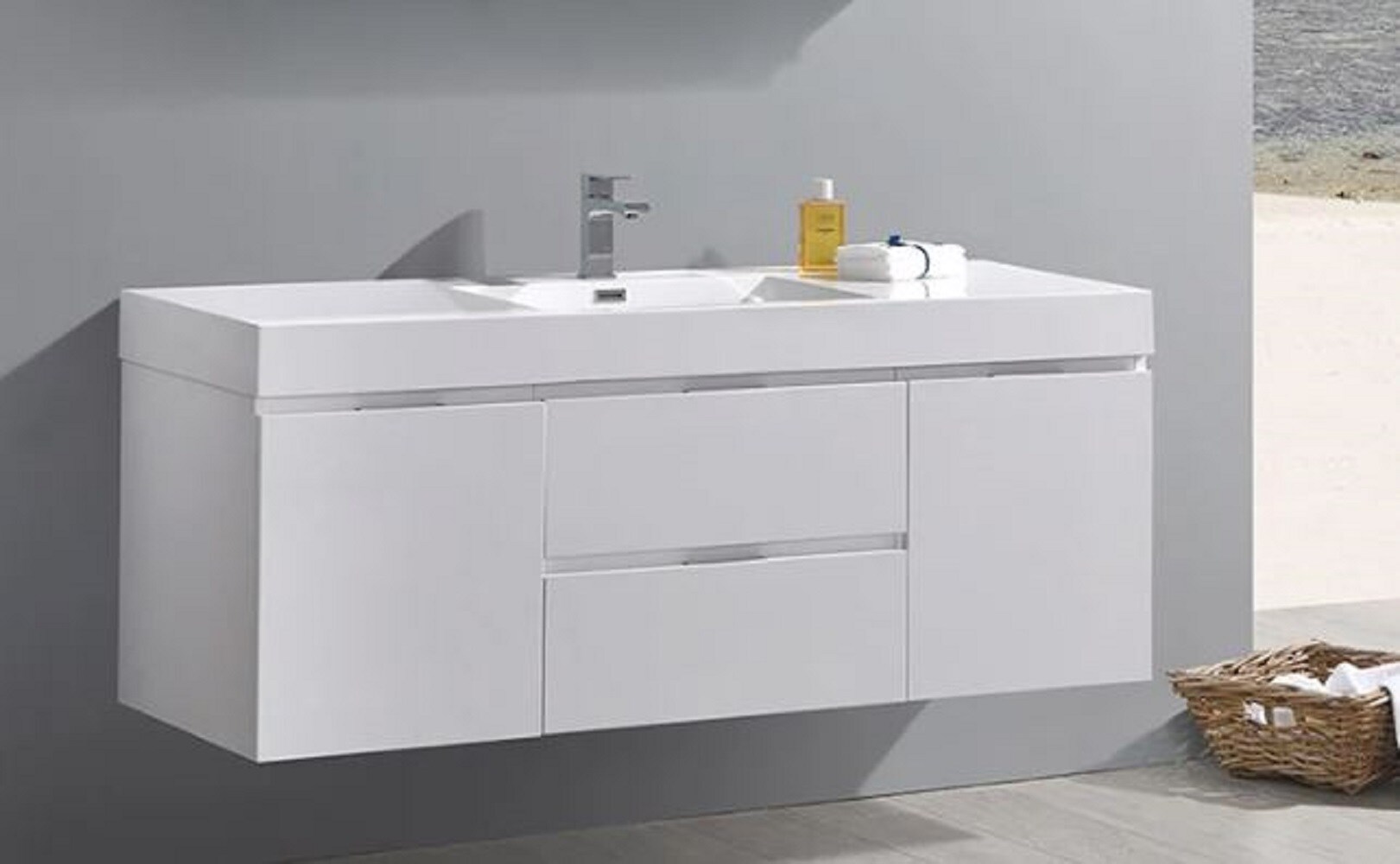 Valencia 60" Glossy White Wall Mount Double Vanity