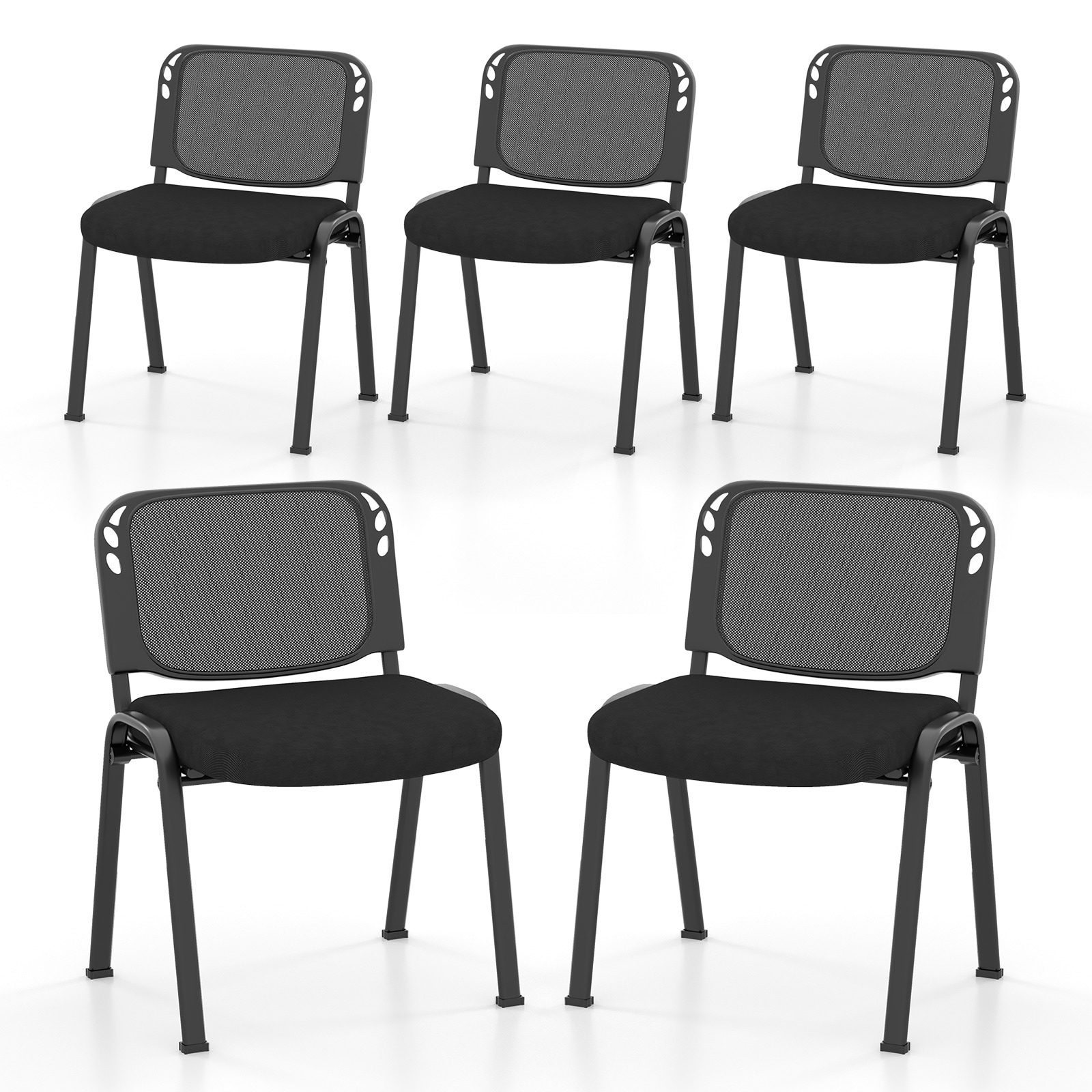 Slickblue Set of 5 Stackable Guest and Conference Chairs with Curved Backrest Sponge Padding Breathable Mesh for Office Meeting Waiting Area Black