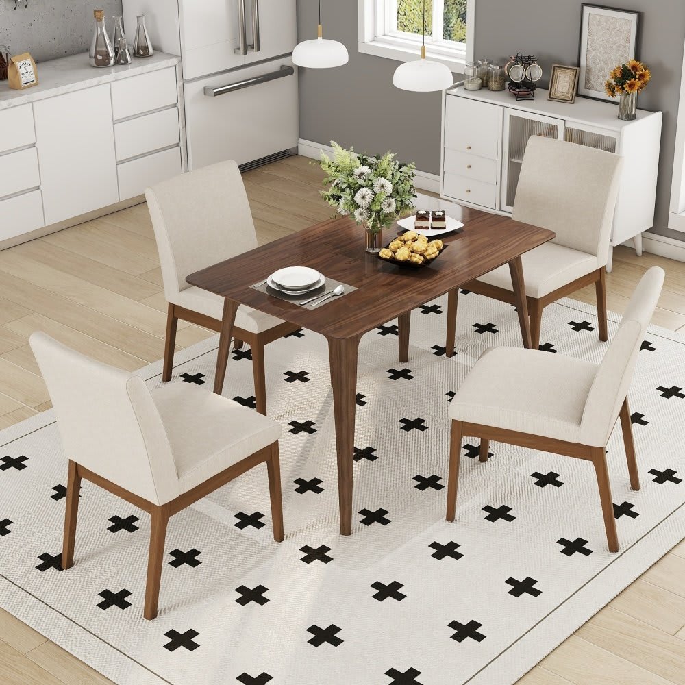 Coolbibila - 47 in Light beige Mid Century Modern Rectangular Rubberwood MDF 5 Piece Dining Table...