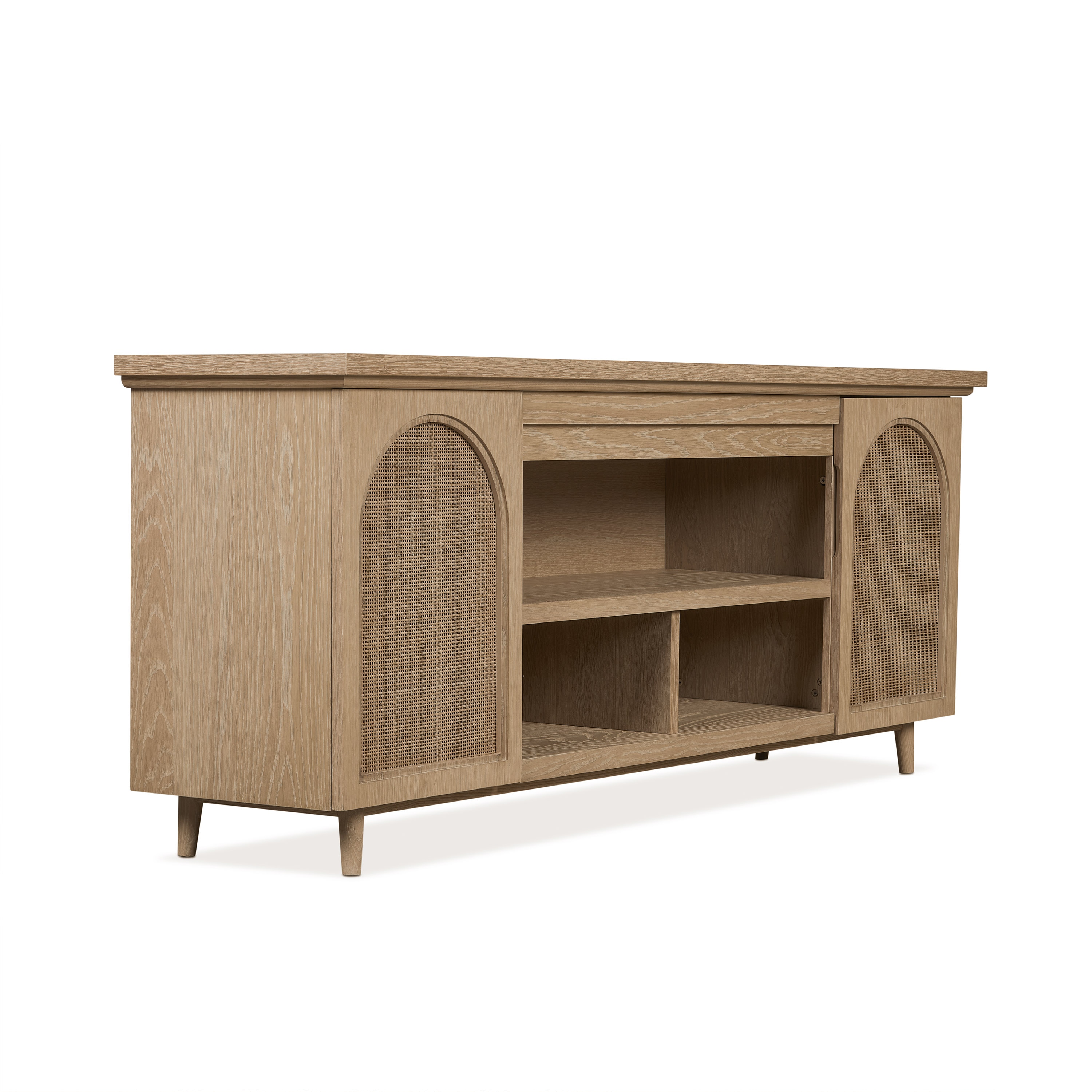 Dahlia 76" White Oak TV Stand with Fireplace and Cabinet