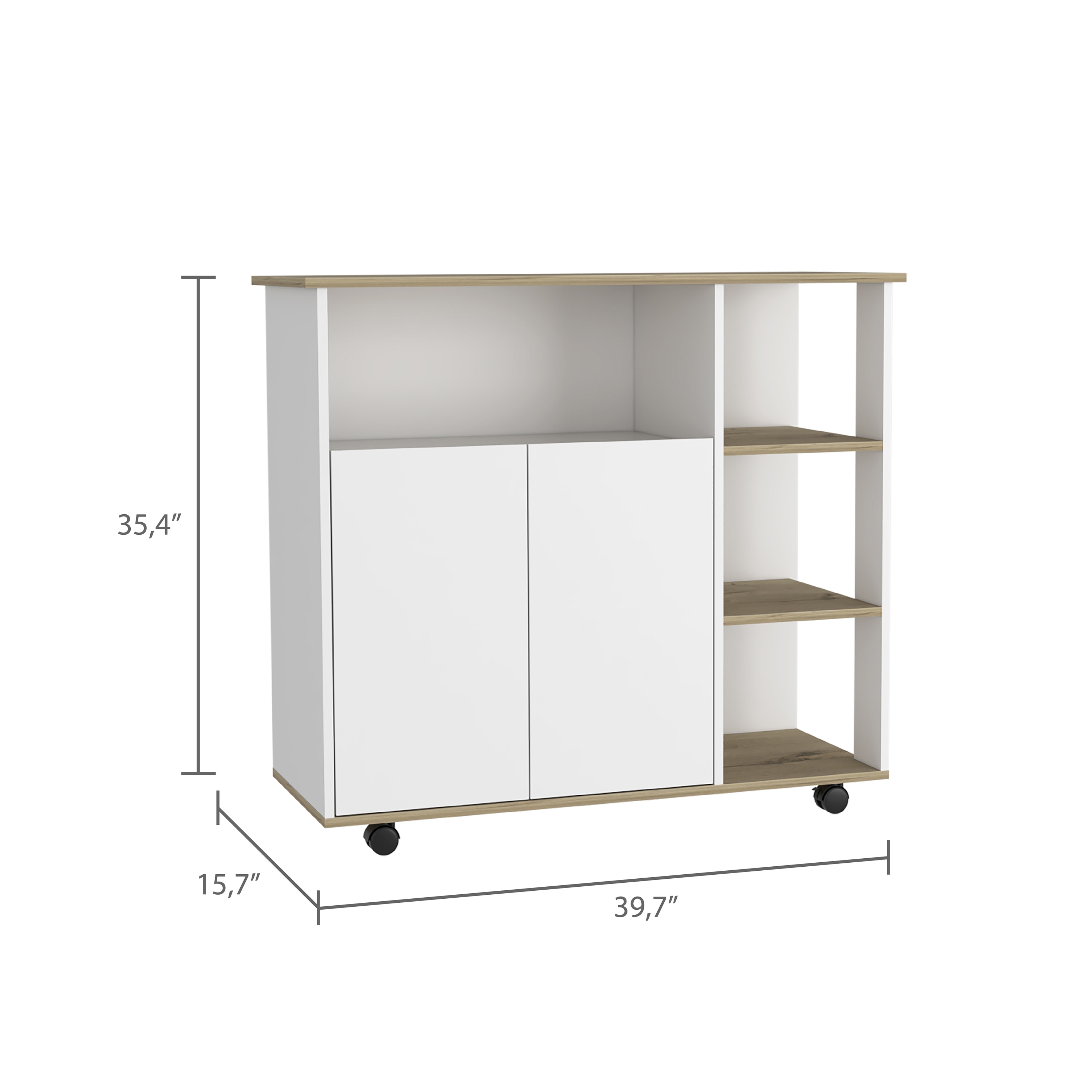 Miki Shinly White Mdf Base with Mdf Top Rolling Kitchen Cart (39.37-in ...