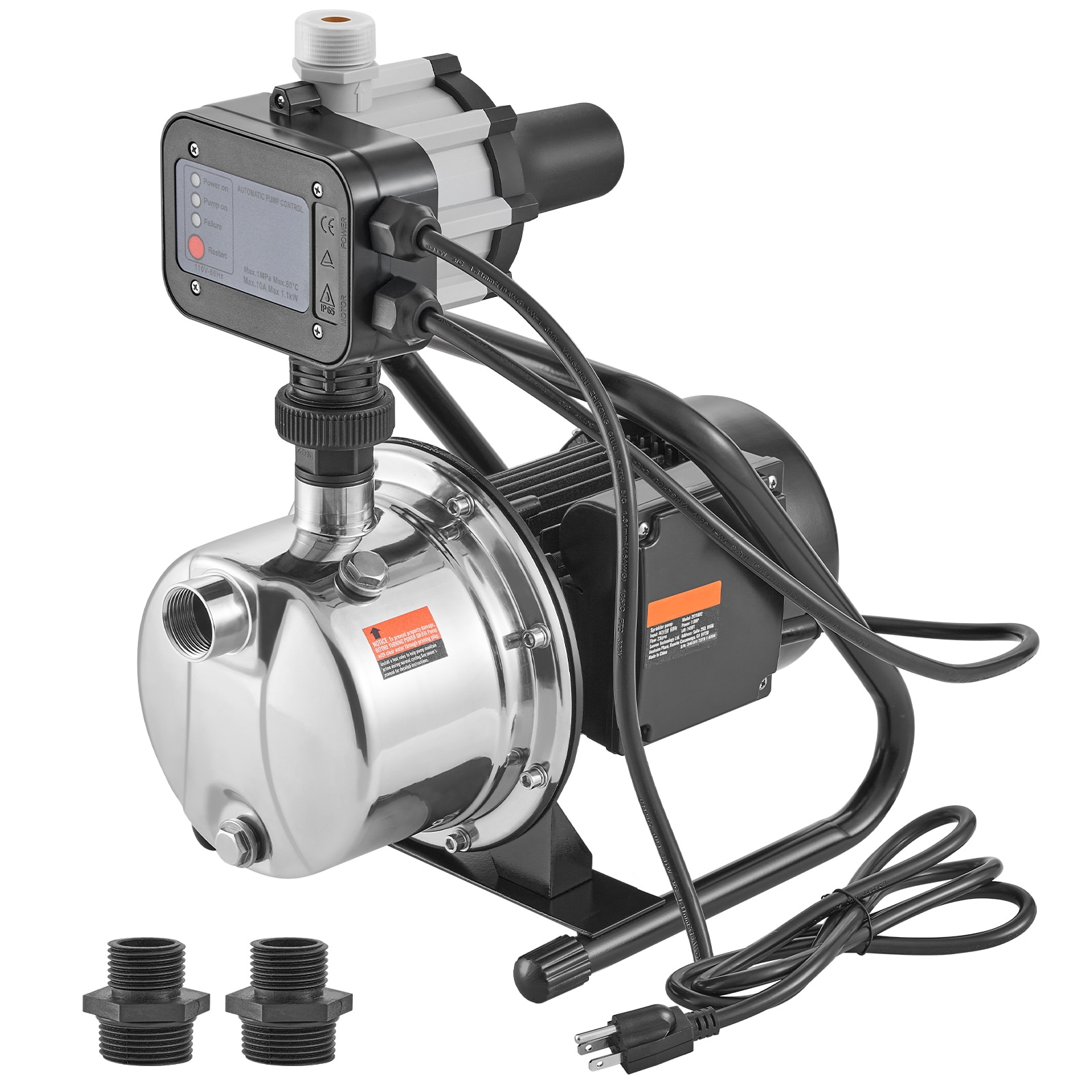 GIVIMO Shallow Well Pump 1-HP 23-GPM Stainless Steel Booster Jet Pump 87-PSI 145-ft Head Automatic Pressure Controller 115V for Garden Lawn Sprinkler Irrigation