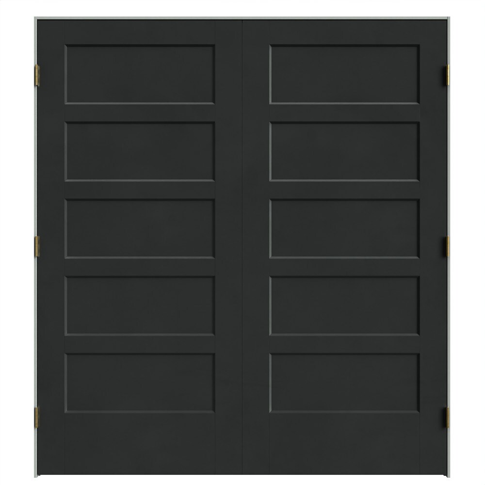 Masonite 641965 72-in x 80-in Midnight Black Solid core 5-panel square Bi-parting Smooth Prefinished Molded composite Flat Jamb Double Prehung Interior Door