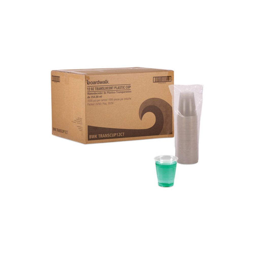 Boardwalk Translucent Plastic Cold Cups 12 oz 50/Sleeve 20 Sleeves/Carton