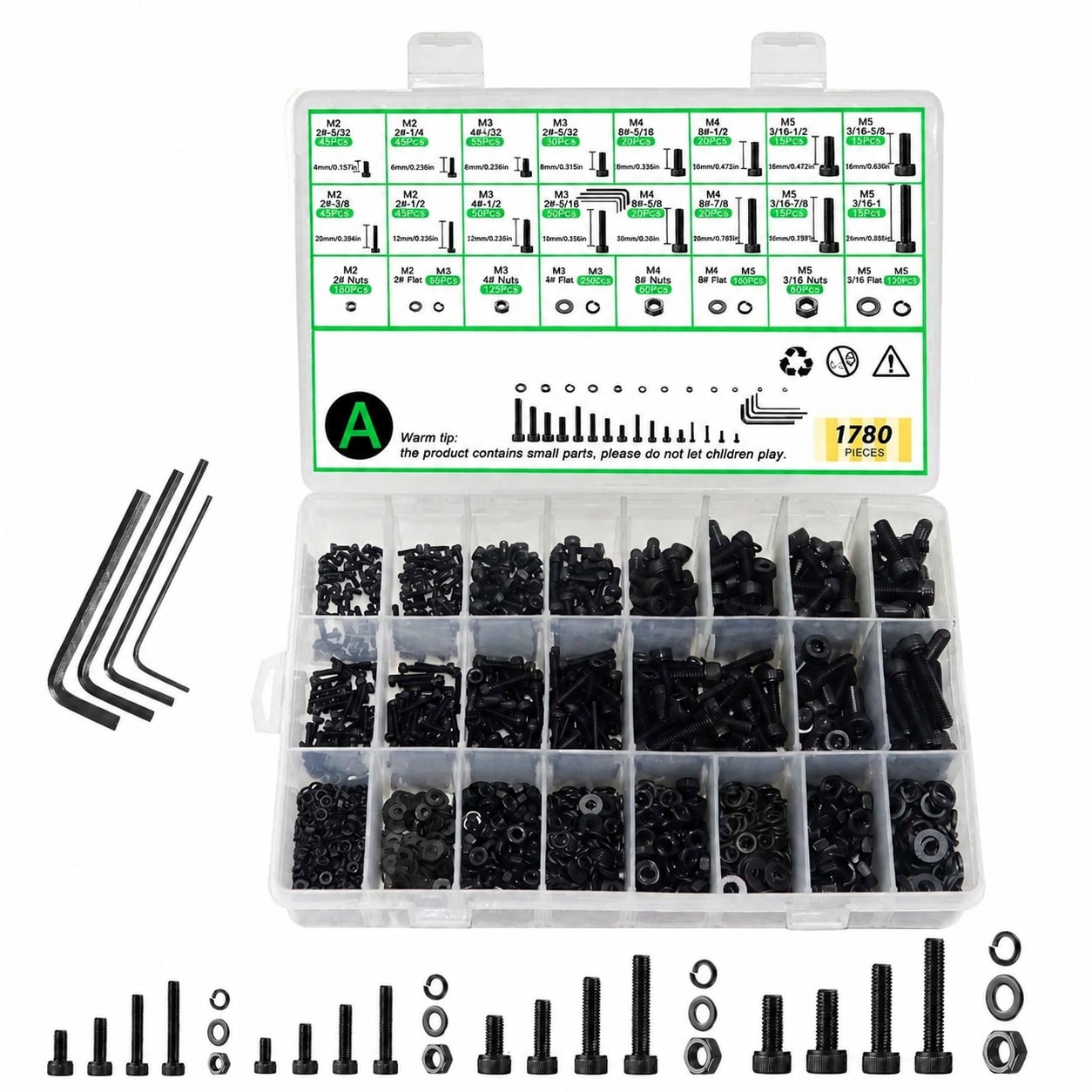 JVFCXXV  1780 Piece Metric Bolt Assortment Kit M2 M3 M4 M5 Hex Socket Head Cap Screws Nuts and Washers Set Alloy Steel Black