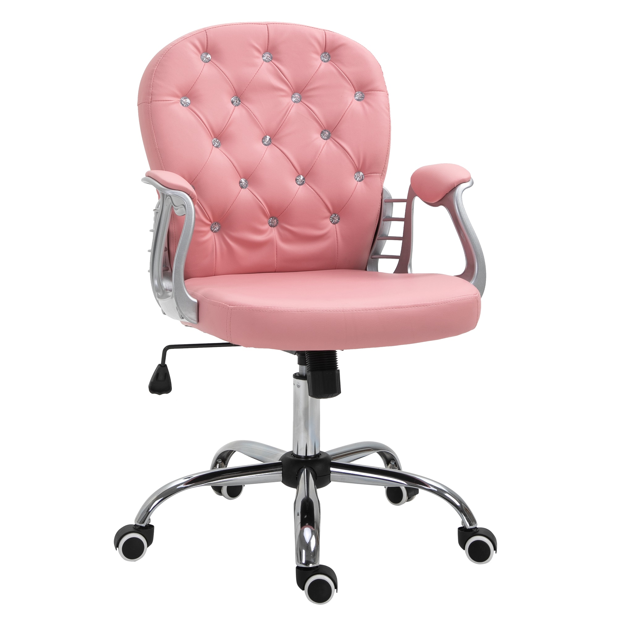 Vinsetto 921-169V81PK PU Leather Home Office Chair Button Tufted Desk Chair with Padded Armrests Adjustable Height and Swivel Wheels Pink