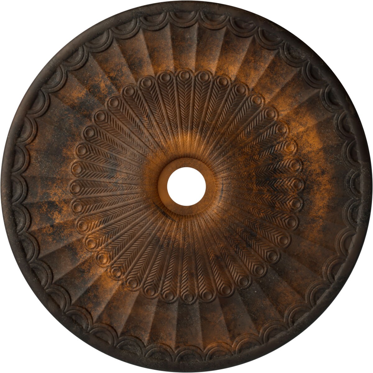 Ekena Millwork CM36GLRUS Galveston 36.625-in W x 36.625-in L Painted Rust Polyurethane Whole Ceiling Medallion