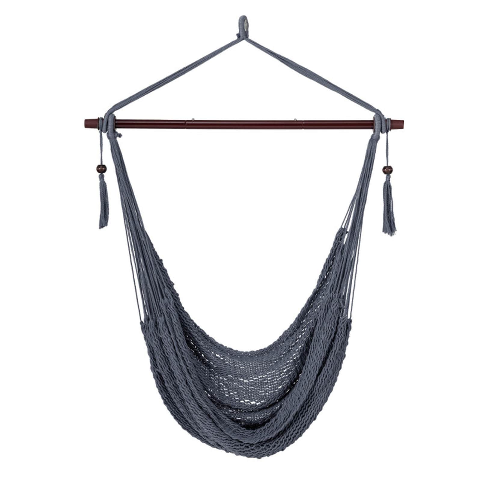 Hammock Chair with Metal Spreader Bar Large Soft-Spun Rope Woven Swing-Gray