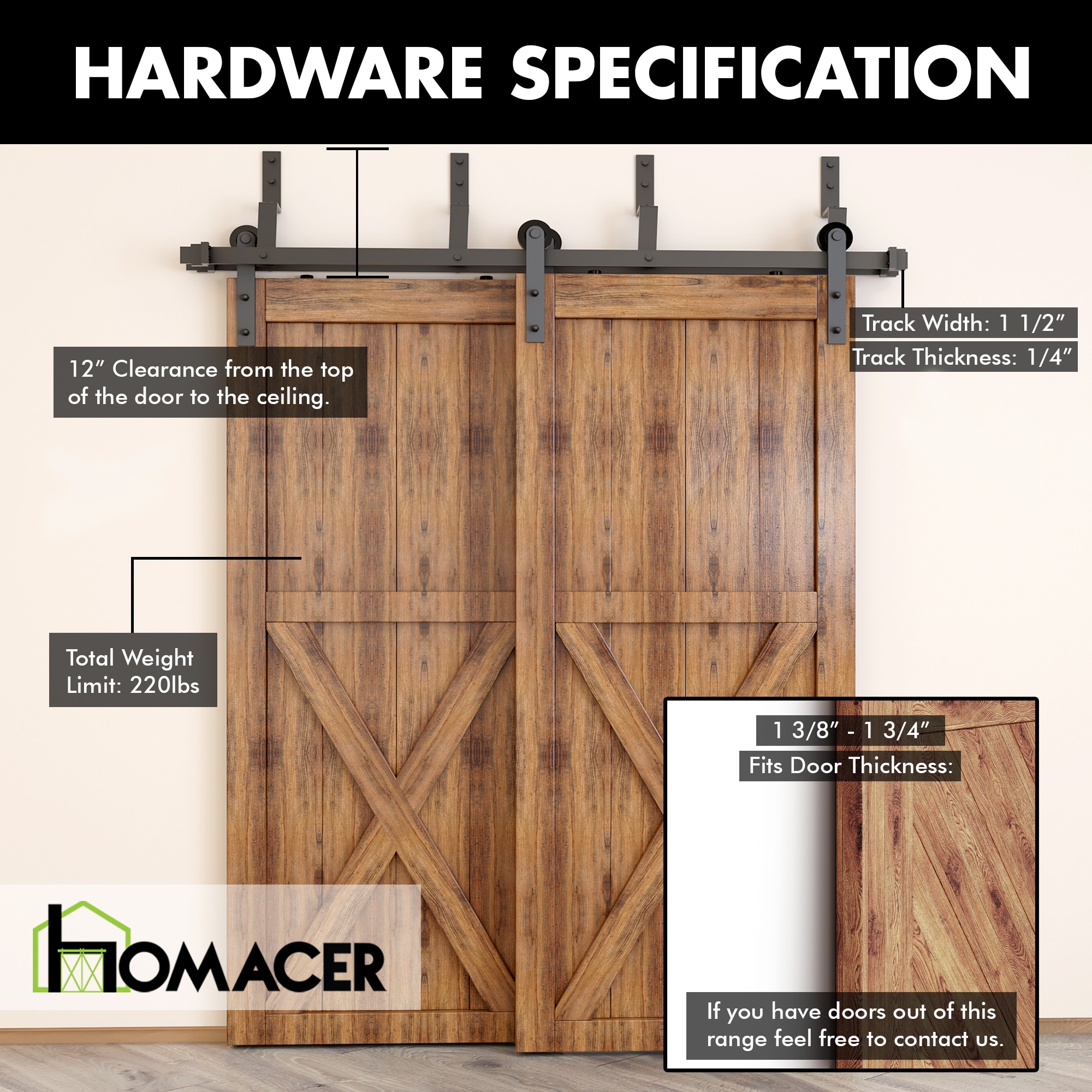 HOMACER ZT3TGH108C Barn-Door-Roller-Kits - View #3