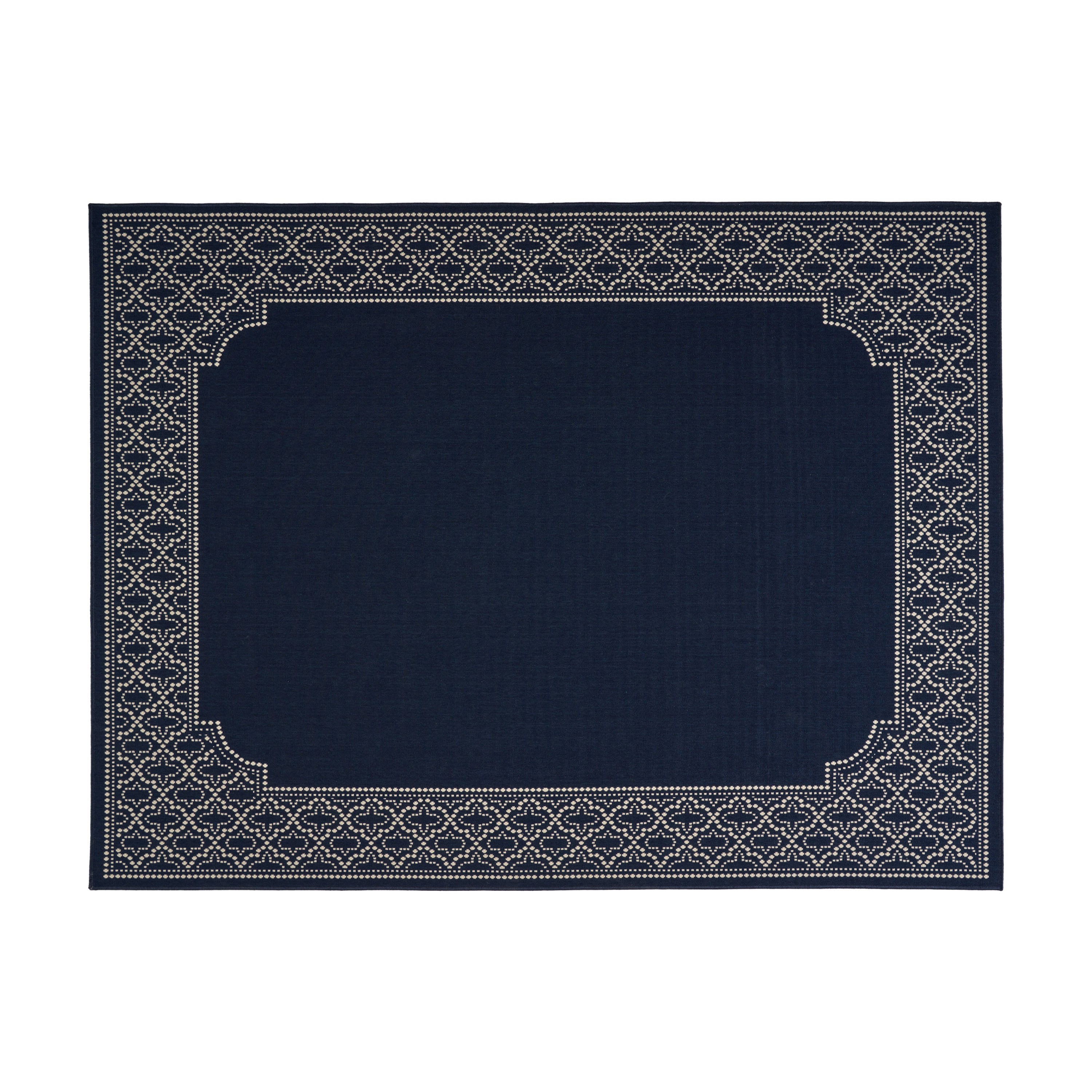 Benzara BM321205 Tufted Polypropylene Navy, White Rectangular Indoor/Outdoor Area rug