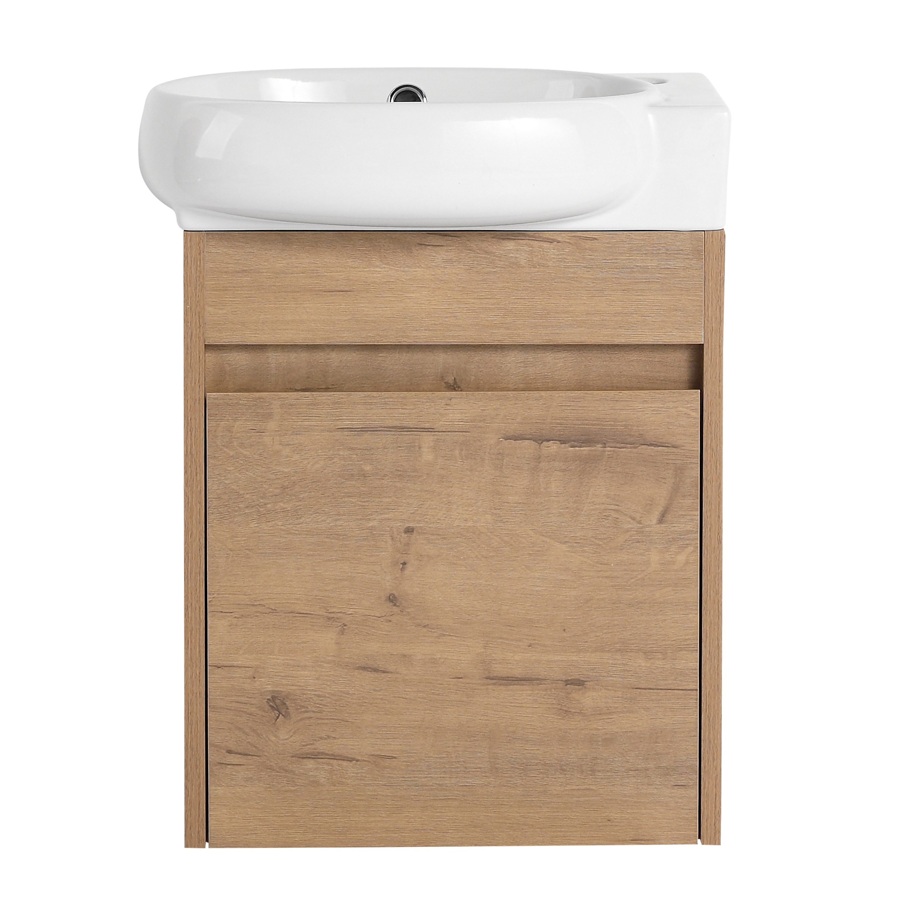 LIVACA - 16 inch Imitative Oak Plywood Soft Close Doors Bathroom Vanity With Sink with Wall Mount...
