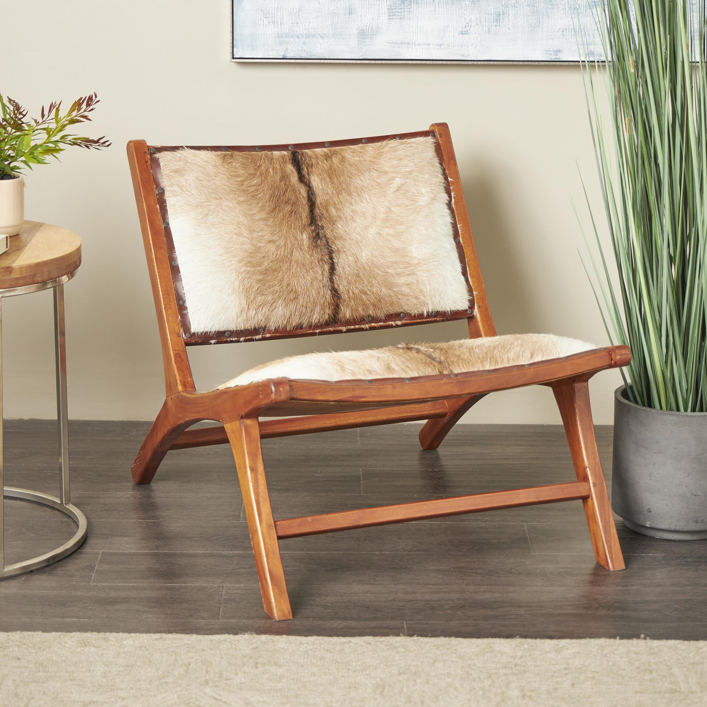 Grayson Lane 37794 2 -Pack 26-in W Rustic Brown with Hair on Hide Seat and Back Leather Slipper Chair