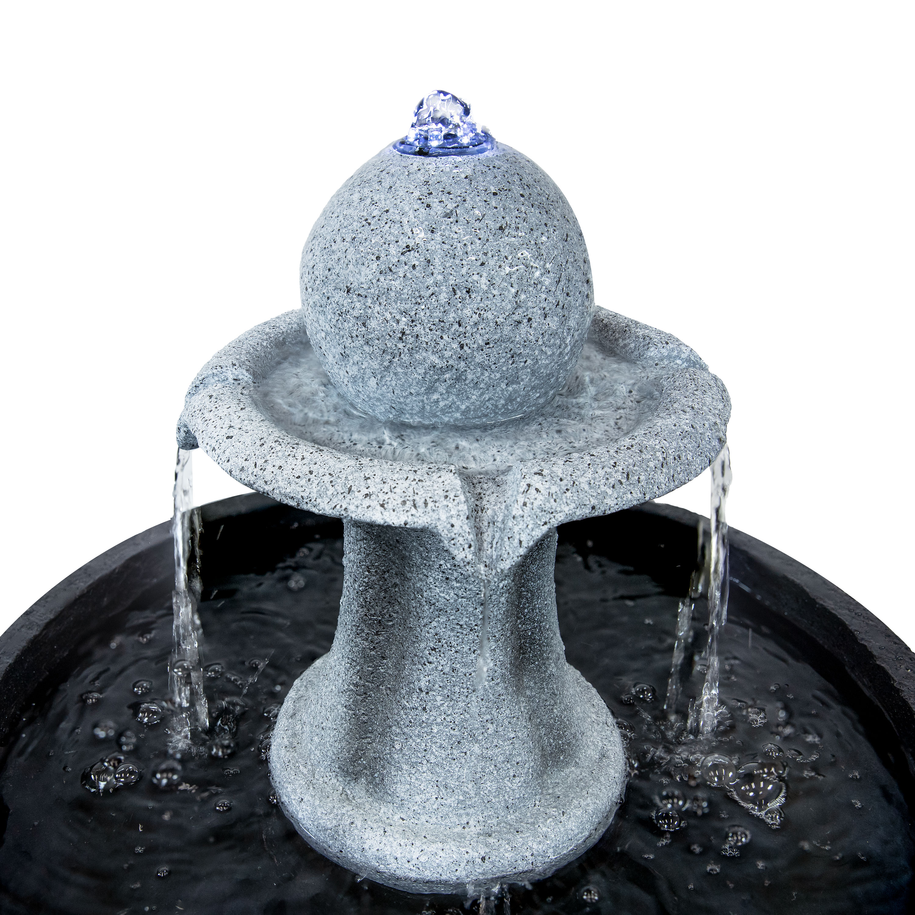 Contemporary Gray and Black Polyresin Outdoor Water Fountain with LED Light