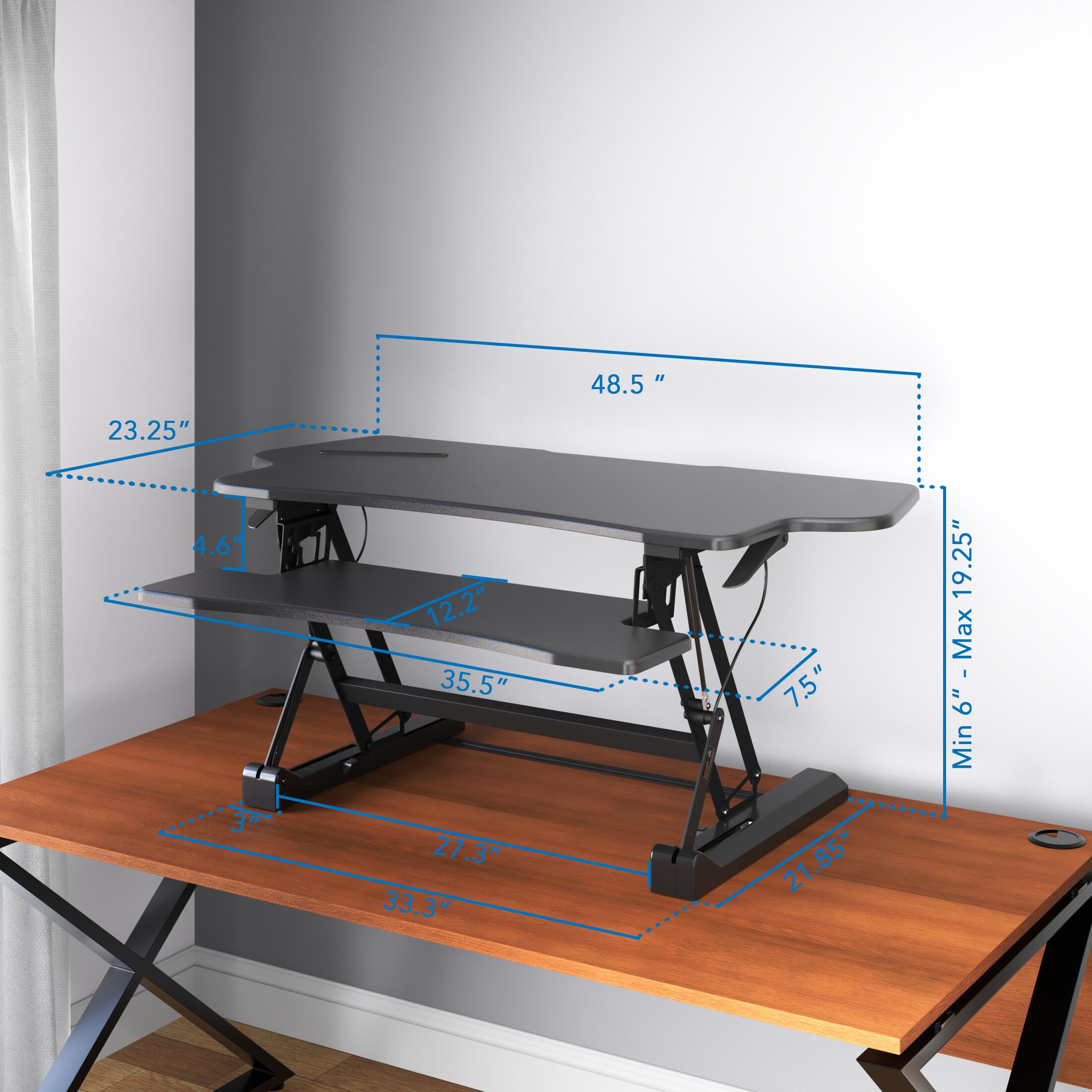 ErgoFlex Black Metal 50.6" Wide Standing Desk Converter with Gas Spring