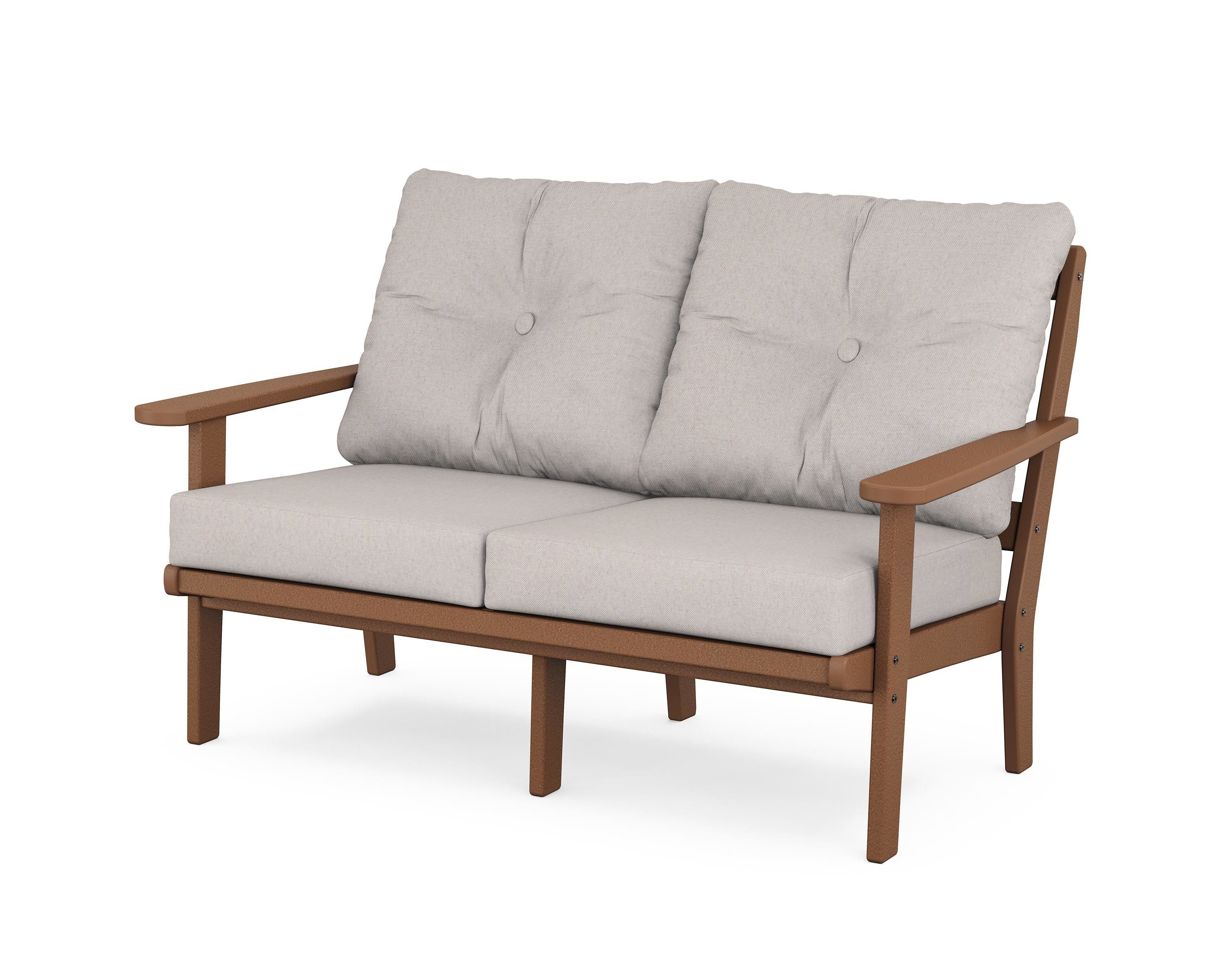 POLYWOOD 4442-TE145999 Mission Outdoor Loveseat with Brown Cushions and HDPE Frame