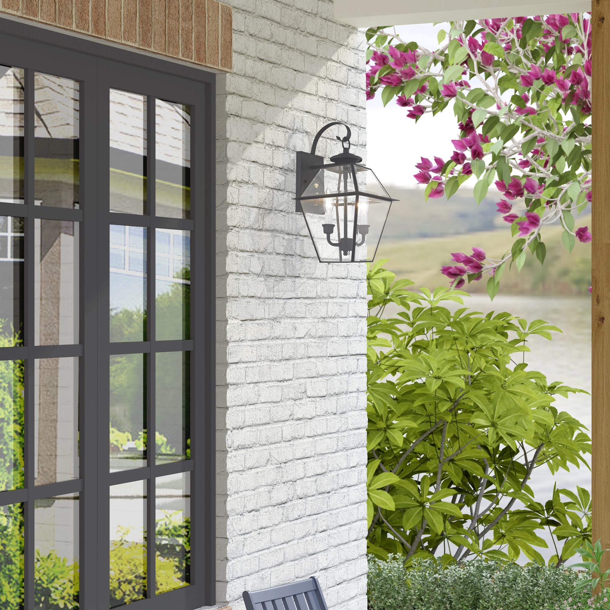 Charleston Elegance Black Brass Outdoor Lantern with Clear Beveled Glass
