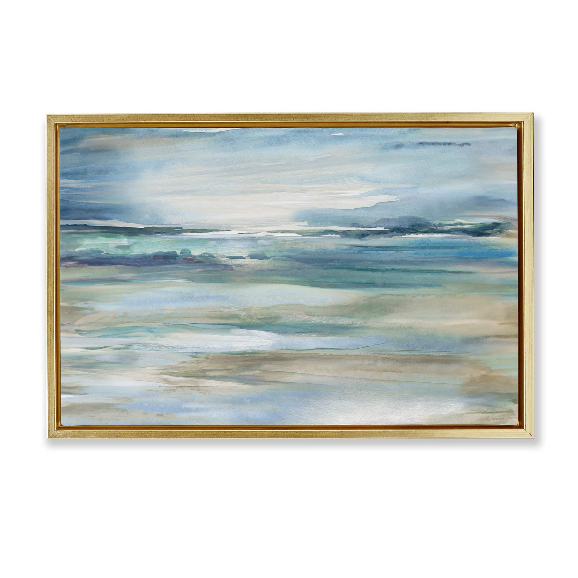Stupell Industries BS-164-FFG-16X24 Gradient Ocean Waves Gold Framed Floater Canvas Wall Art By Carol Robinson 25 x 17