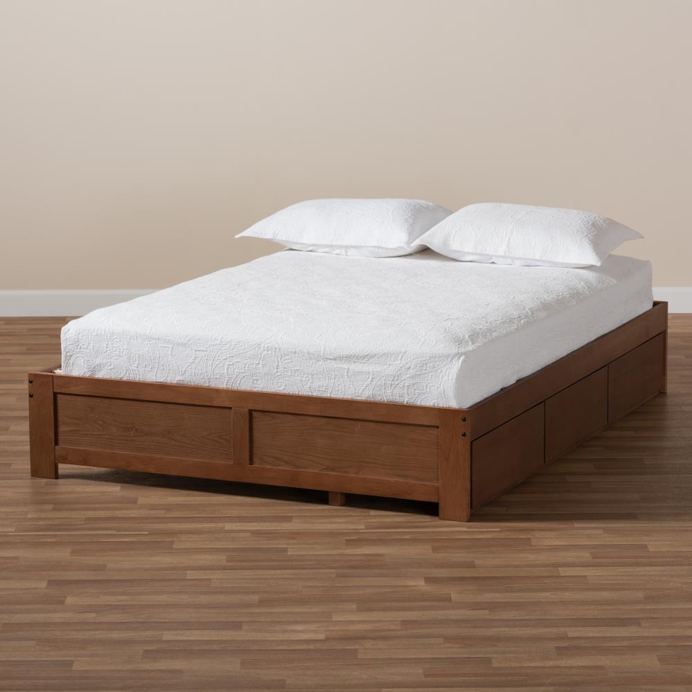 Baxton Studio Wren Walnut King Wood Bed Frame with Storage in the Beds ...