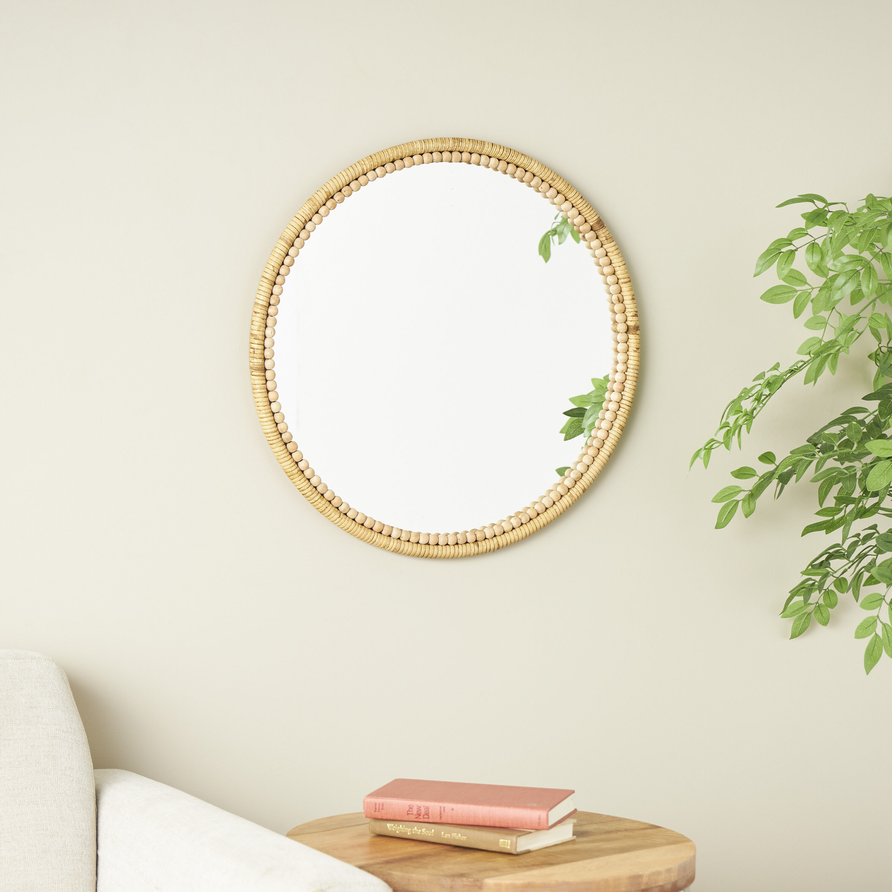 Grayson Lane 822022 23.65-Inches W x 23.65-Inches H Round Brown Beaded Framed Wall Mirror