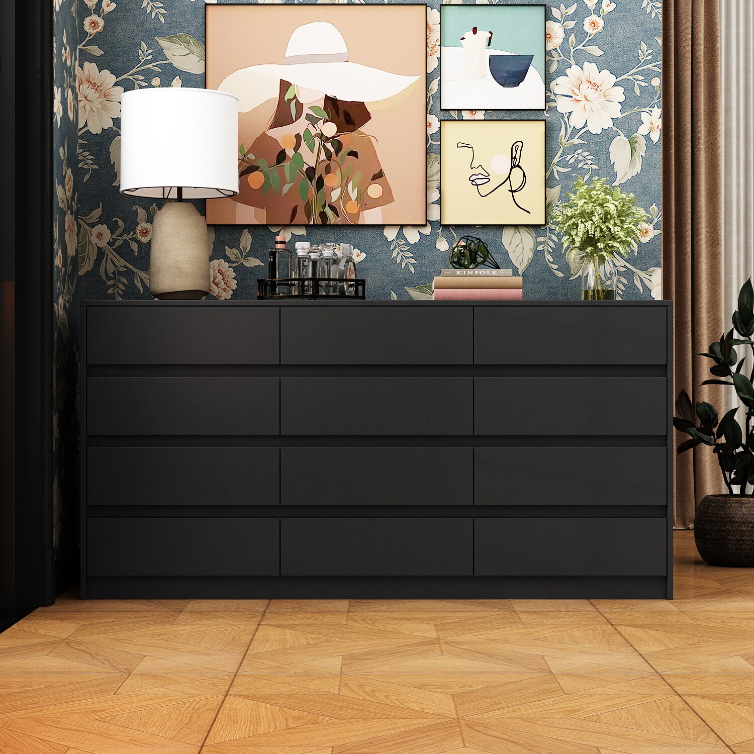 FUFU&GAGA JX0251-02 Black 12 -Drawer Standard dresser