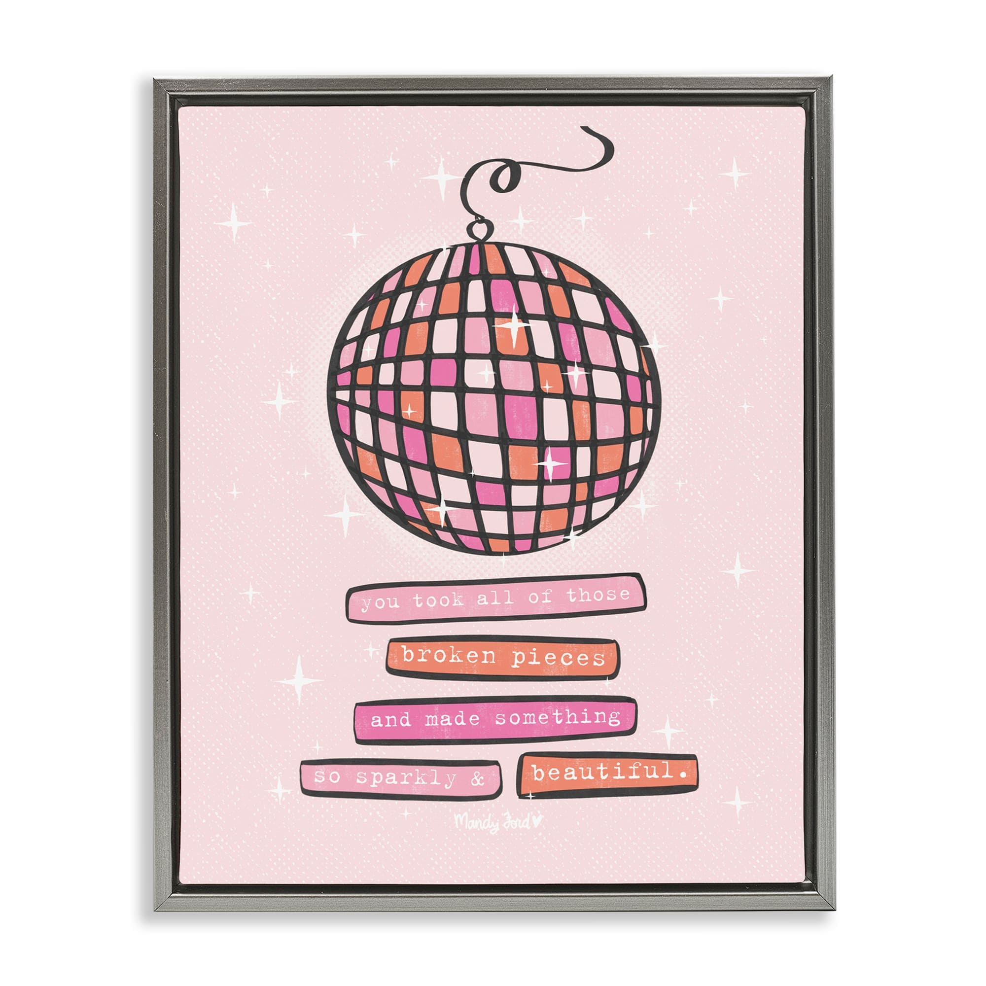 Stupell Industries BS-331-FFL-16X20 Sparkly and Beautiful Inspirational Gray Framed Floater Canvas Wall Art By Mandy Ford Art + Illustration 17 x 21