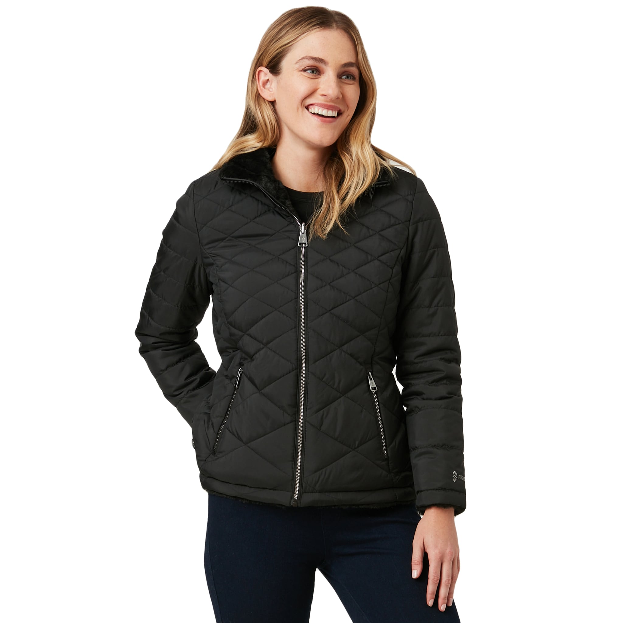 Free Country Women's Black Polyester Hooded Insulated Bomber Jacket (Large)  in the Work Jackets & Coats department at