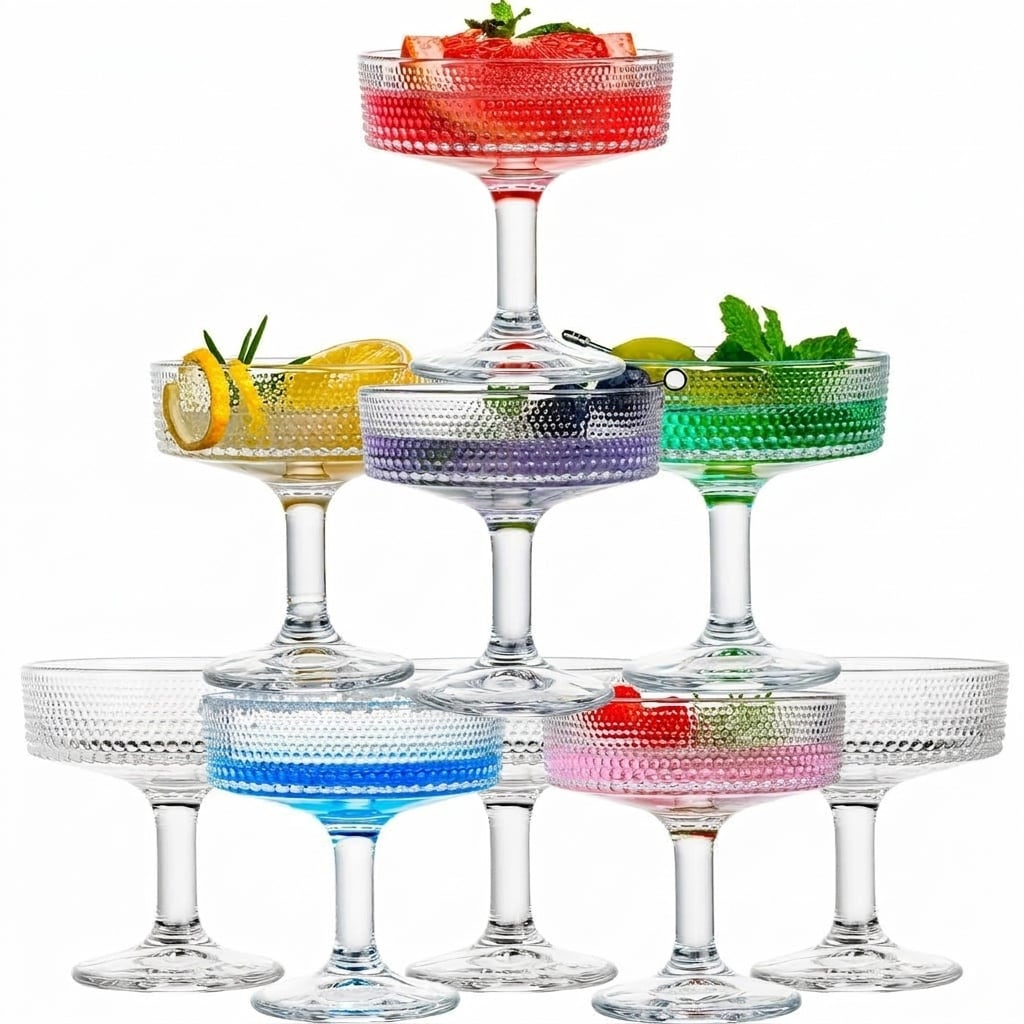 Aoibox  6 7 oz Hobnail Art Deco Crystal Stemmed Coupe Cocktail Glass with Heavy Base Bar Glassware 12 Pack