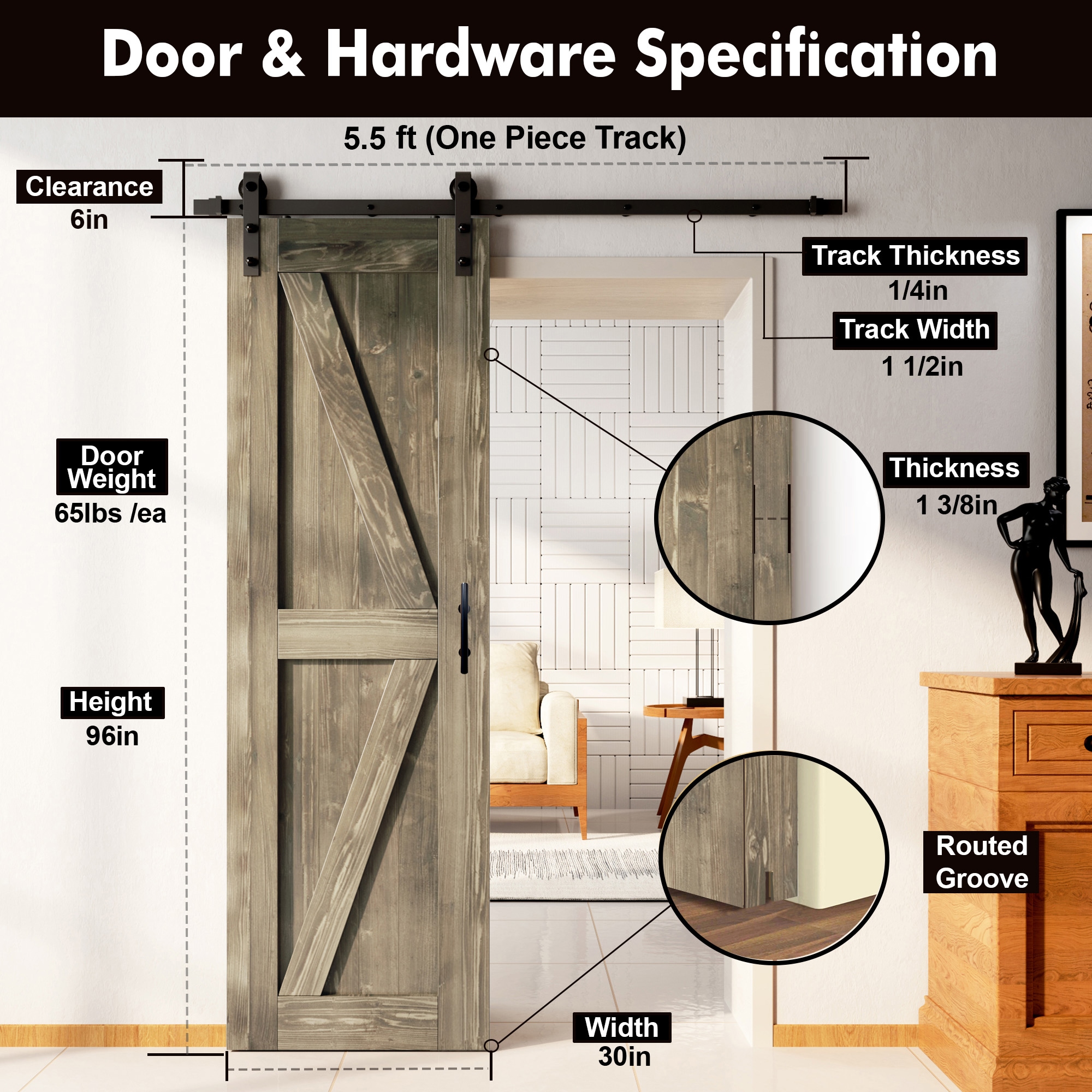 HOMACER YT1TGH066C-3096-K-GR Barn-Doors - View #7