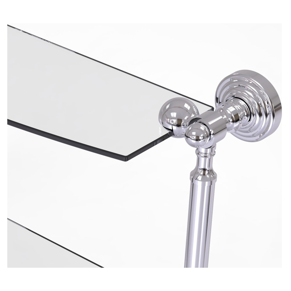 Waverly Place Collection 18 in. 2-Tiered Glass Shelf with Integrated Towel  Bar in Polished Brass