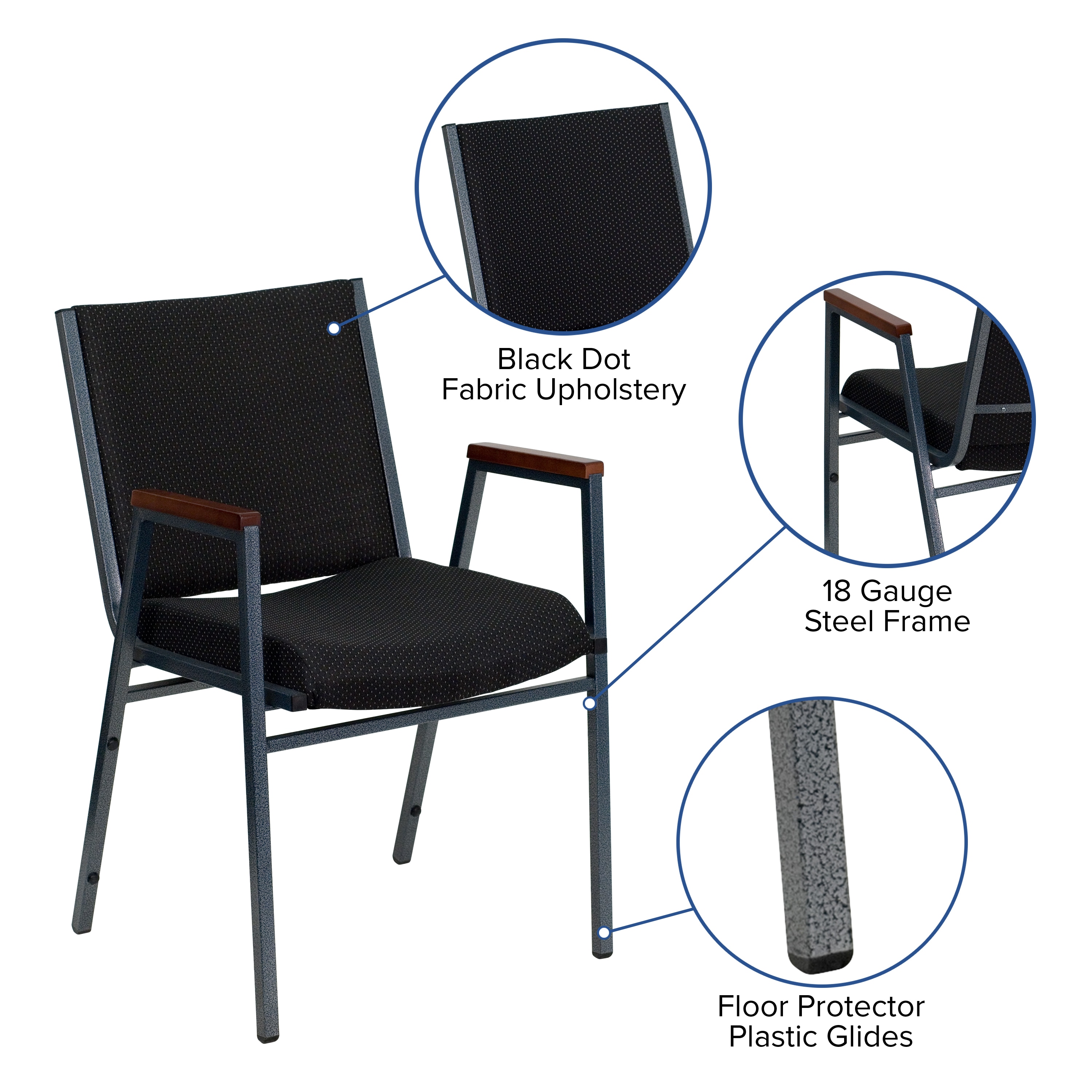 Hercules Series 31'' Heavy Duty Black Fabric Stack Chair with Silver Frame