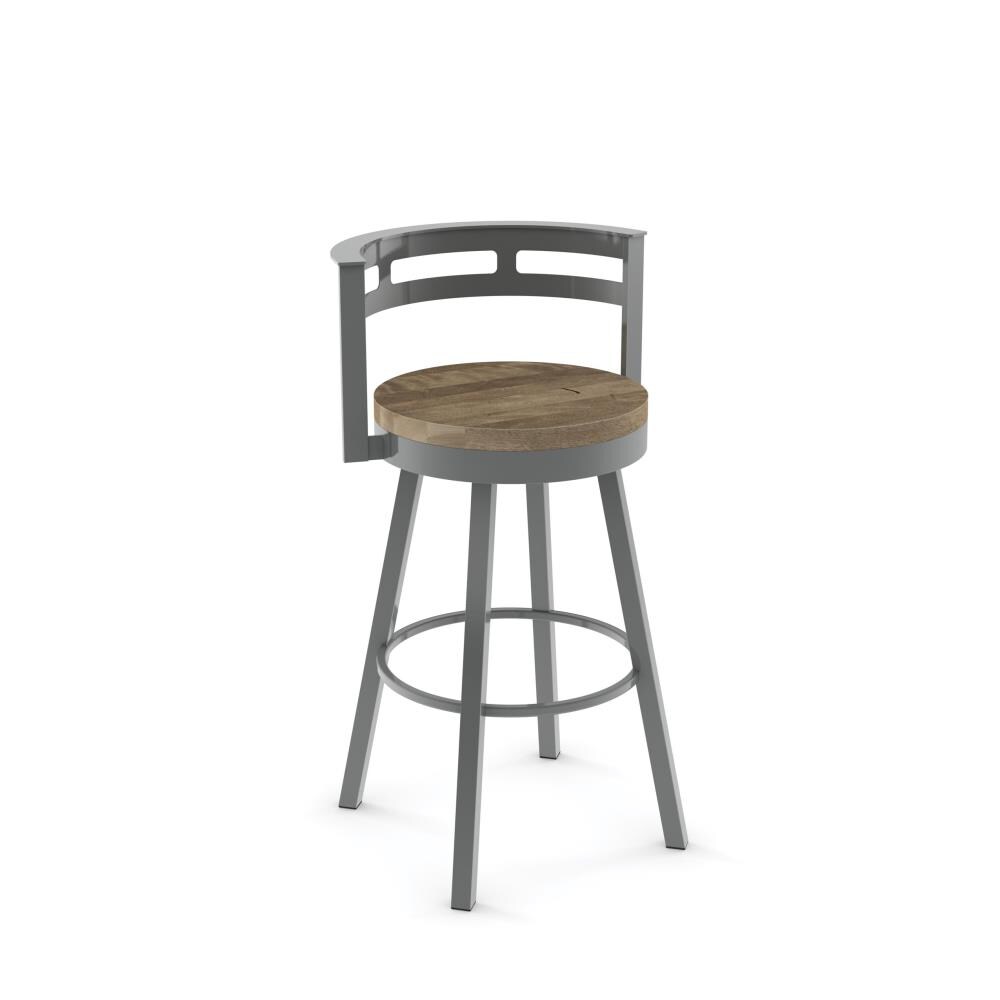 Amisco 41243-30WE/1B2486 Vector Beige Distressed Wood / Metallic Grey Metal 29.5-Inches H Bar height Round seat Swivel Metal Bar Stool with Arms and Back