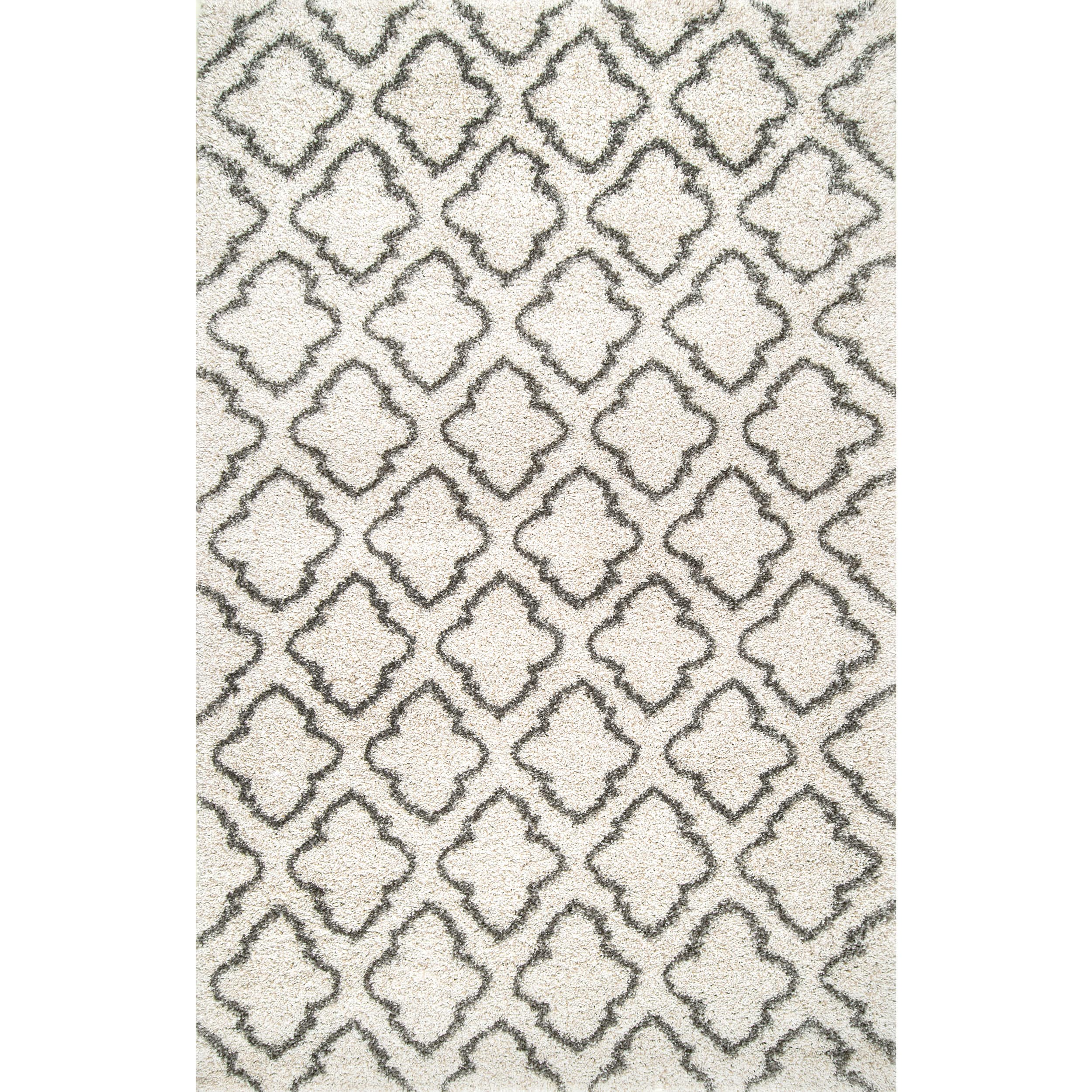 Ivory and Gray Synthetic Trellis Shag 4' x 6' Area Rug