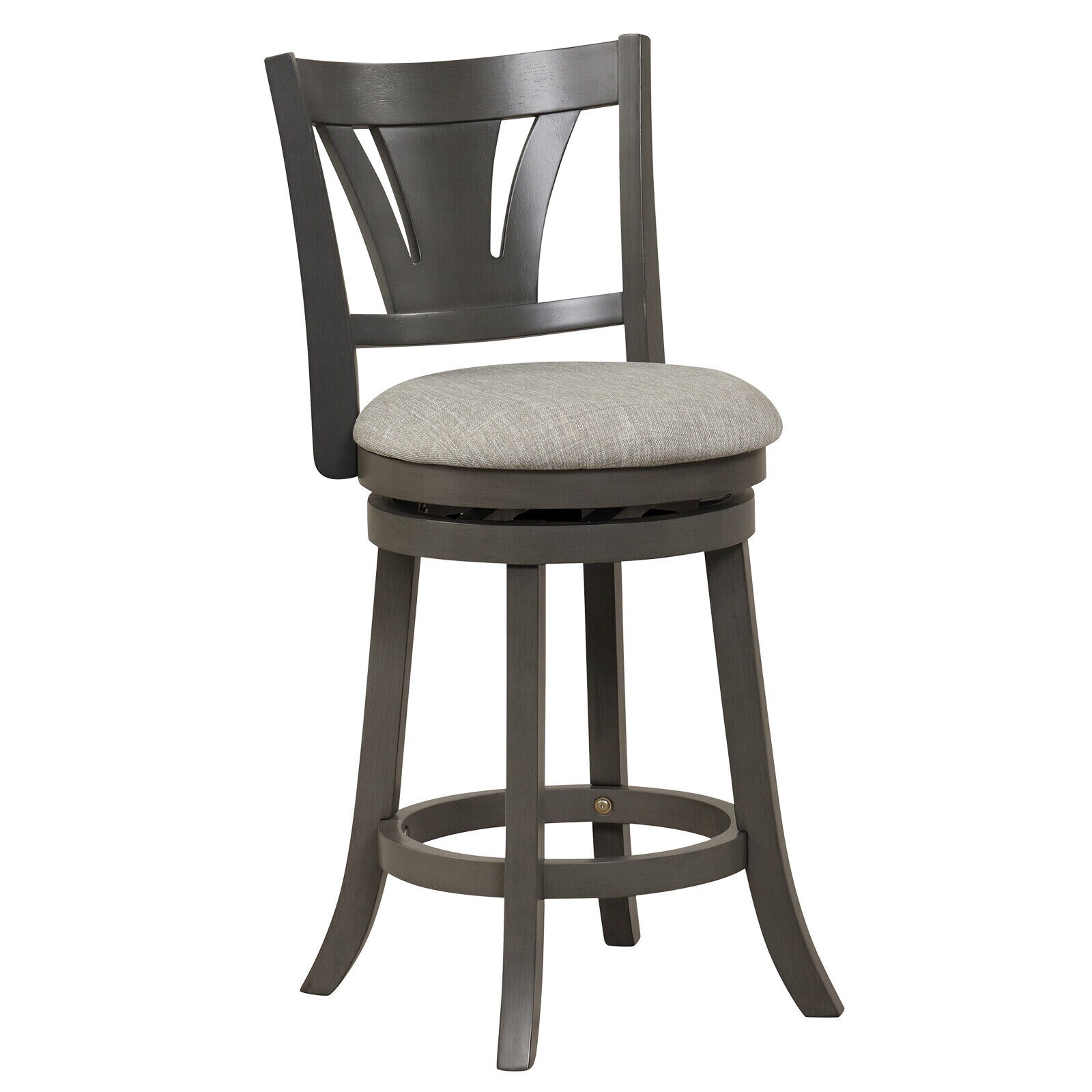SUGIFT - 26.5-in Swivel Bar Stool with Backrest and Footrest Cushioned Counter Height Stool with ...