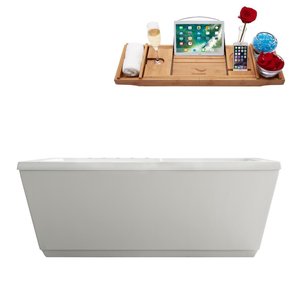 Streamline M-2021-59FSWH-DM 59.1-in x 31.5-in Glossy White Acrylic Freestanding Soaking Bathtub with Drain (Reversible Drain)