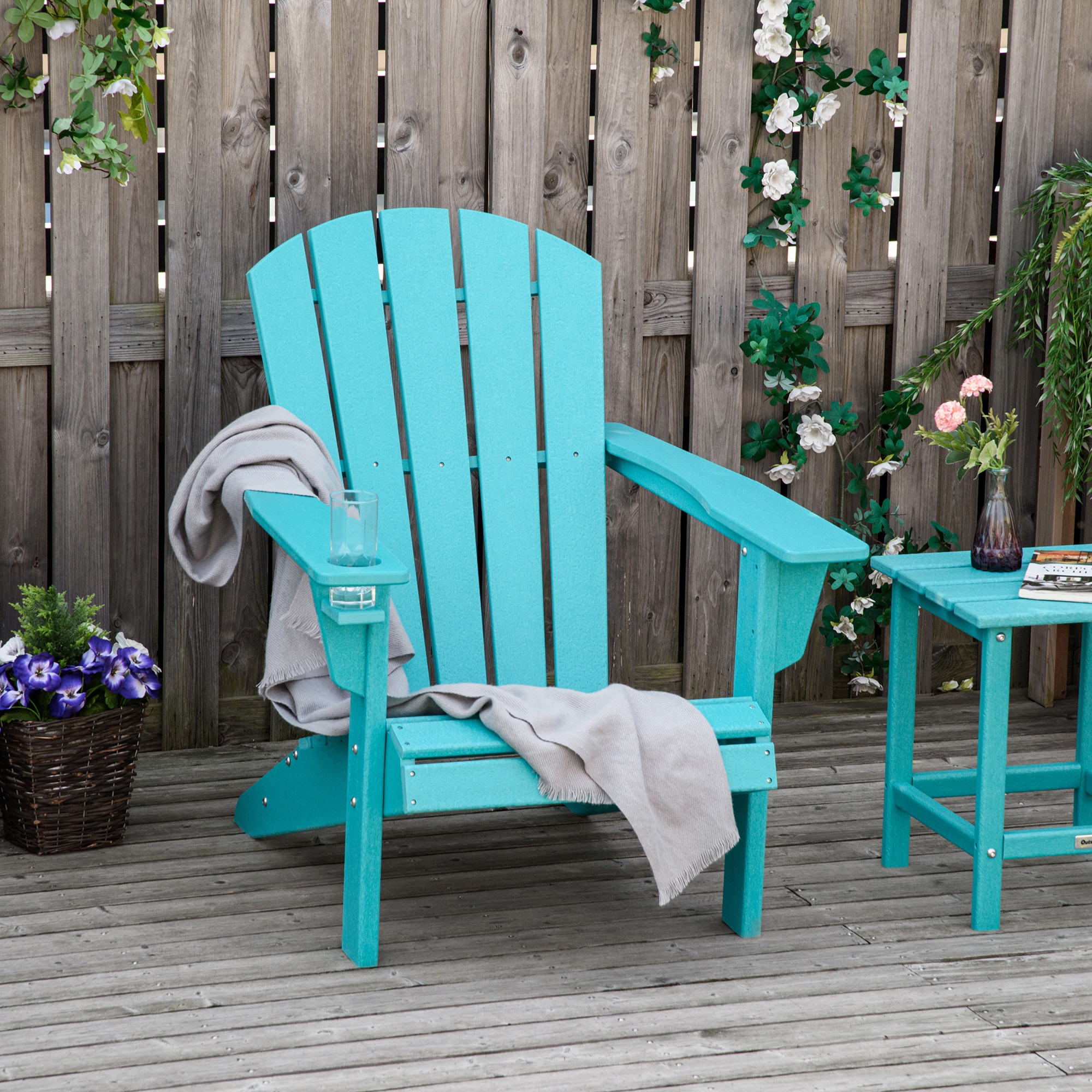 ModernLuxe L-W2225142497 / Blue HDPE Frame Stationary Adirondack Chair with Solid Seat