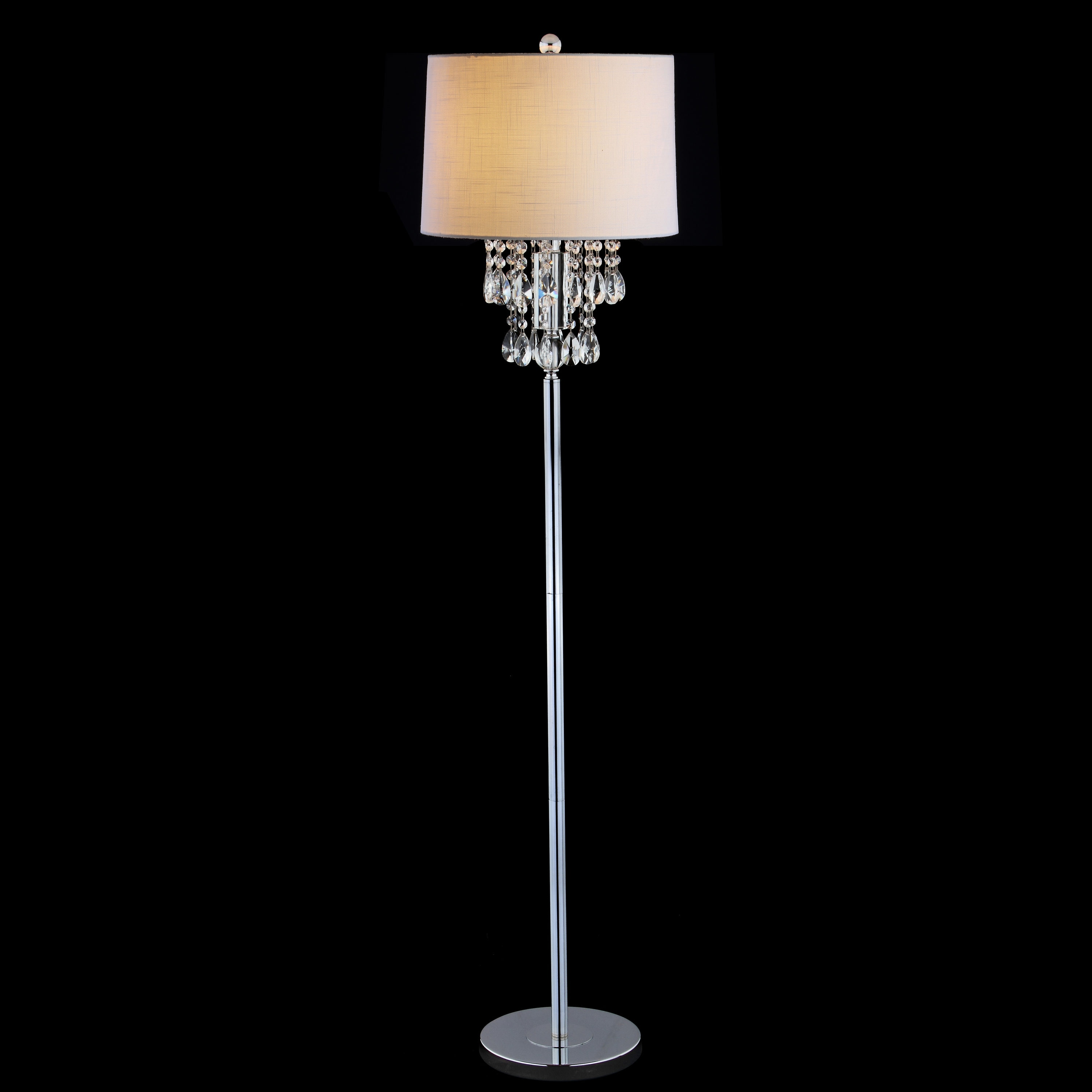 Elegant Arc 61" White Linen Shade & Crystal Floor Lamp