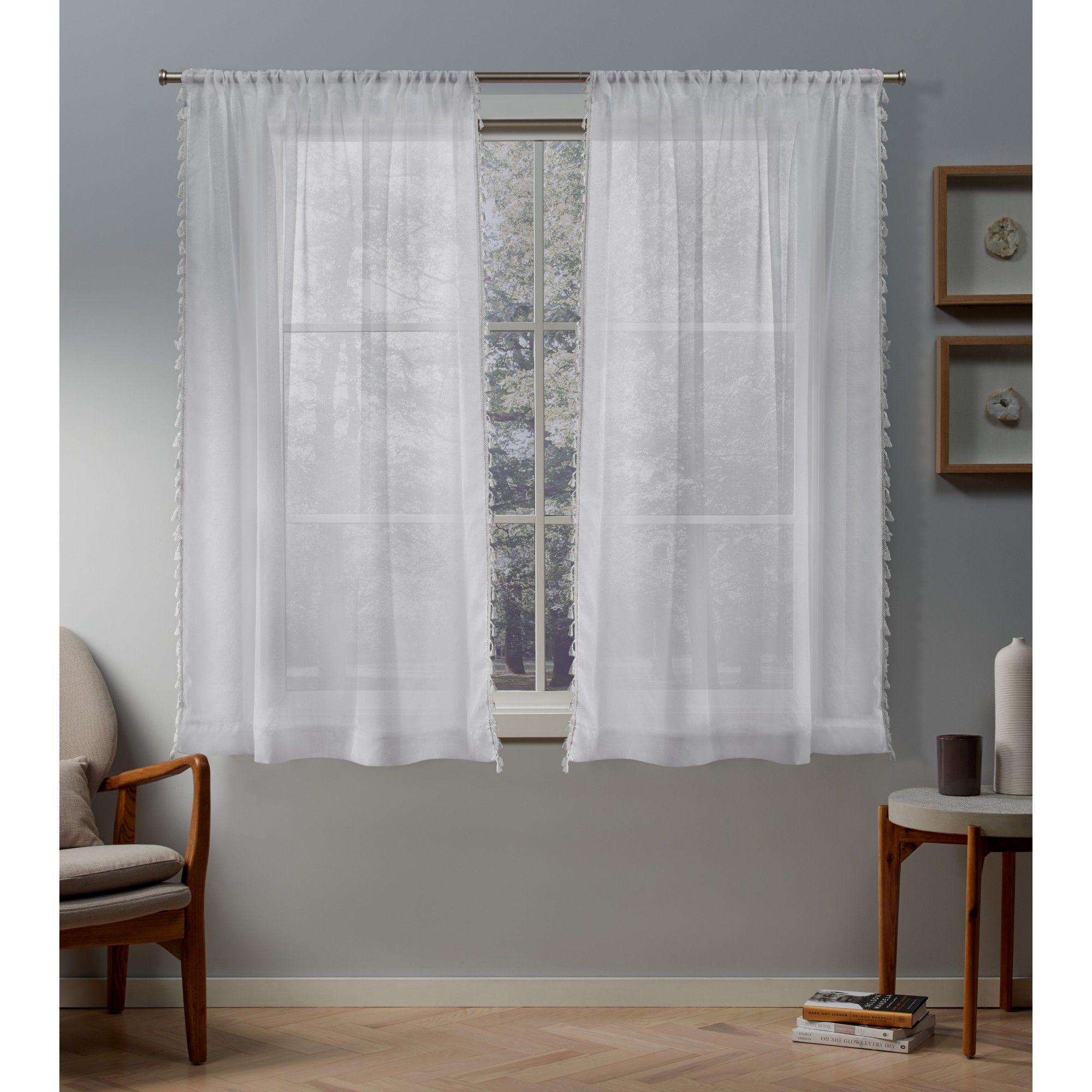 Exclusive Home EH8328-01 2-63R 63-Inches Winter White Sheer Rod pocket Curtain panel pair