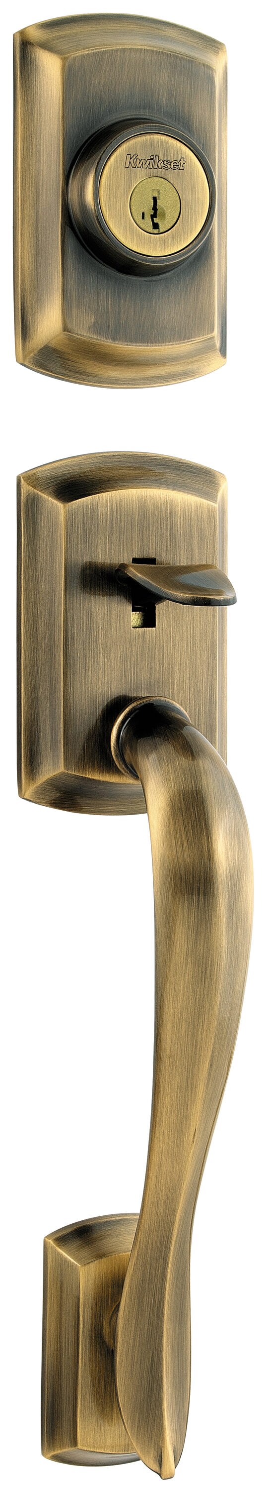 Kwikset Signature Avalon Antique Brass Single-Cylinder Deadbolt Entry ...