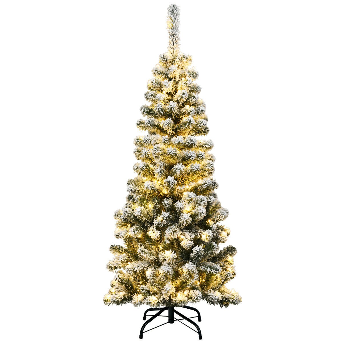 Costway 8FT Pre-Lit Hinged Christmas Tree Snow Flocked w/ 9 Modes Remote  Control Lights