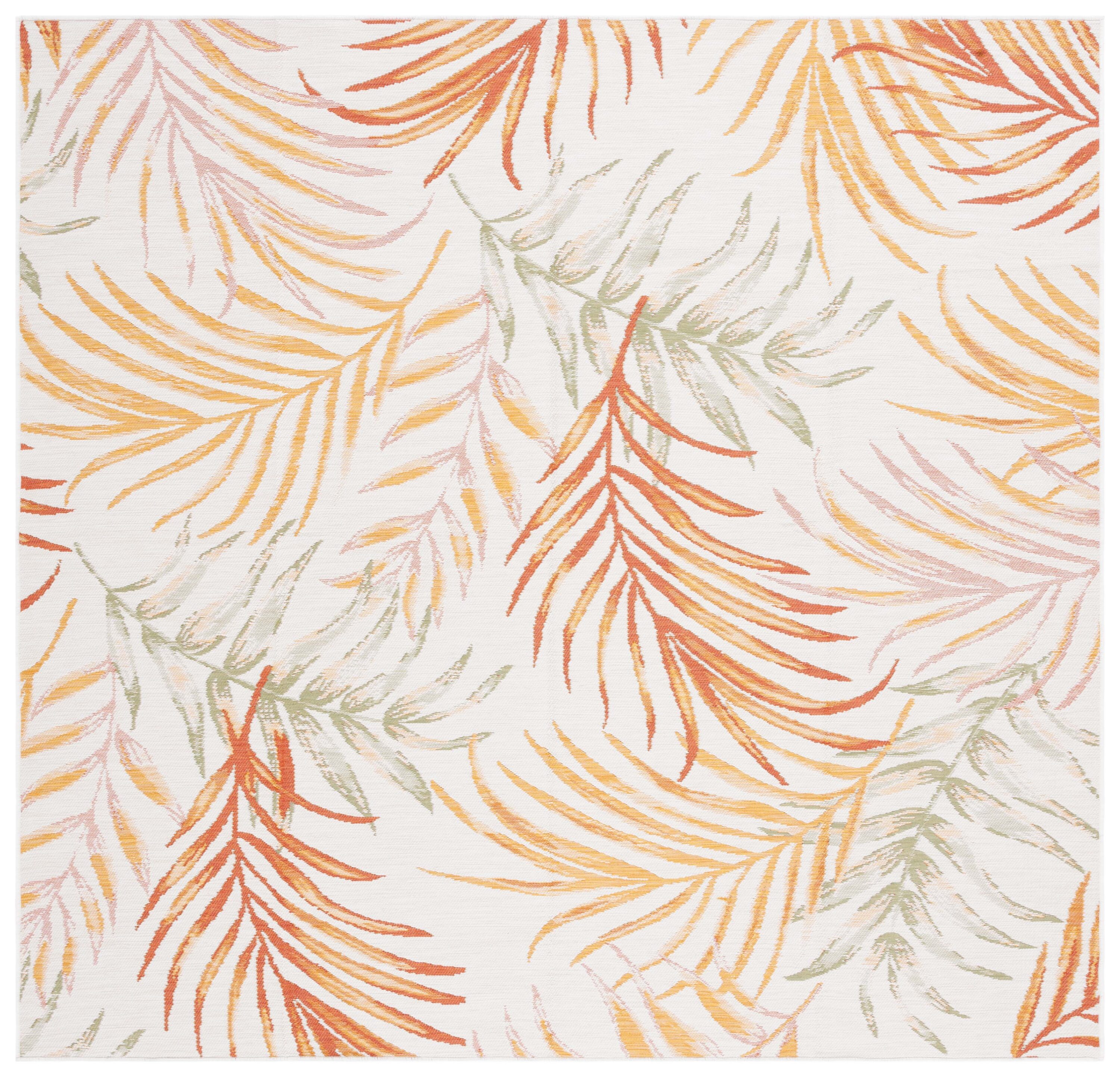 Safavieh SUN670B-7SQ 7 x 7 (ft) Loomed Ivory/Rust Sage Square Indoor/Outdoor Floral/Botanical Mid-Century Modern Area rug