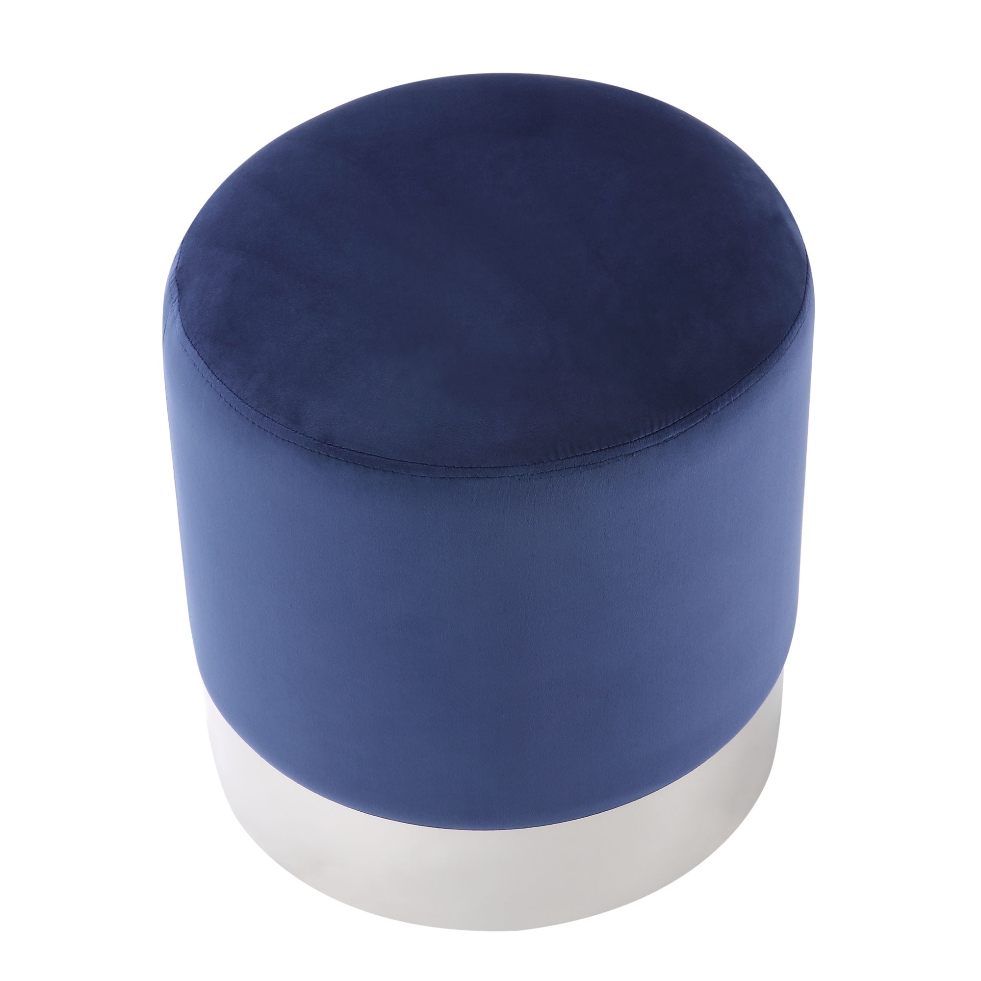 Inspired Home ON73-02NC-LS Caroline Modern Navy/Chrome Velvet Round Ottoman