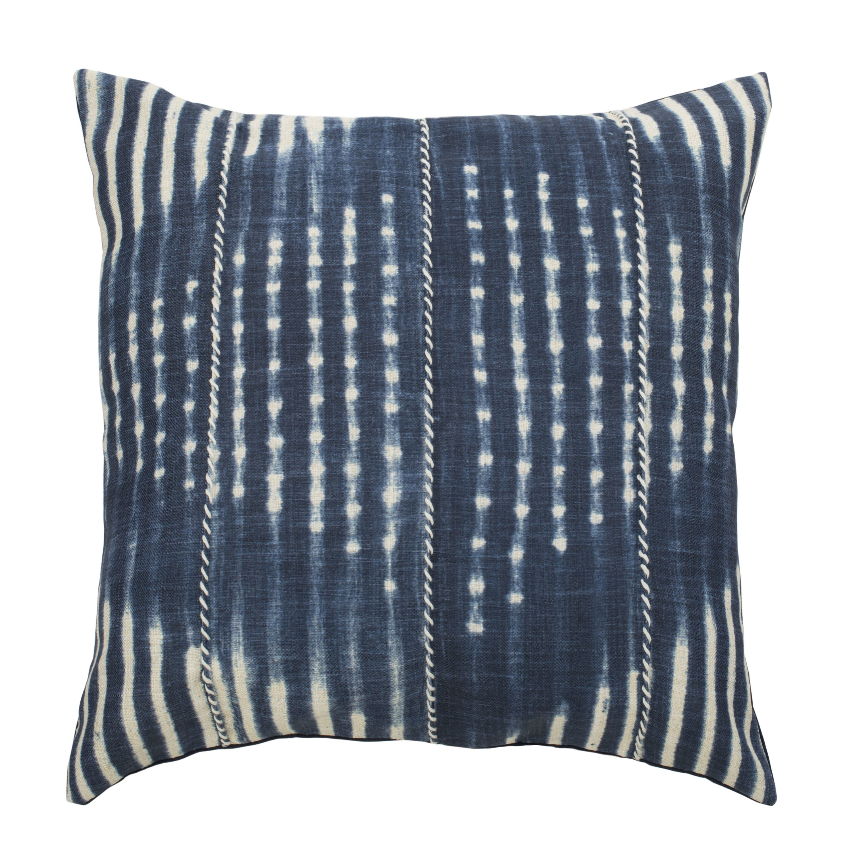 Navy and Cream Square Decorative Pillow with Rope Trim