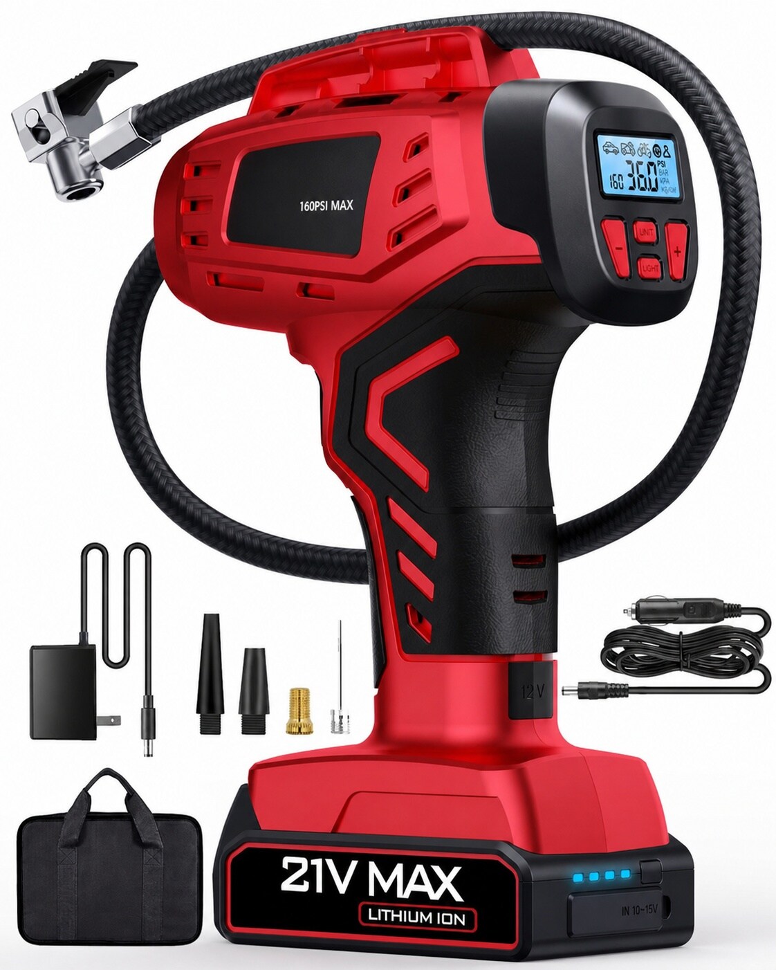 AKSCYZM  Cordless Tire Inflator Portable Air Compressor 160PSI Digital Gauge 4 Smart Modes Dual Power Supply Handheld Air Pump for Car Bike Ball